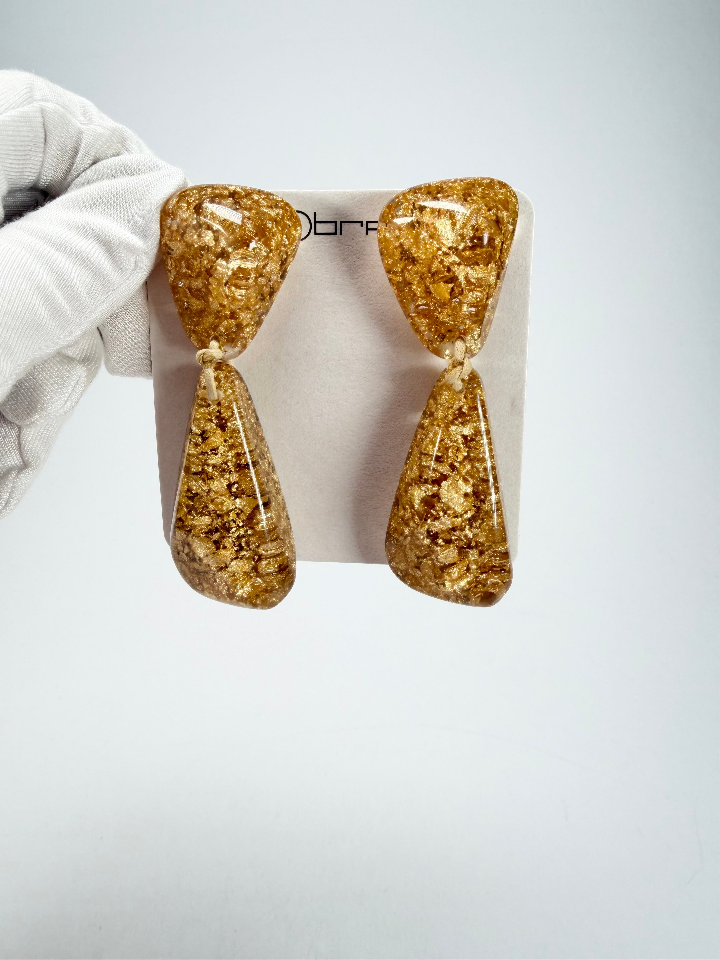Sobral - Metalique "Cusco" Gold Resin Clip On Earrings ( 001417 )
