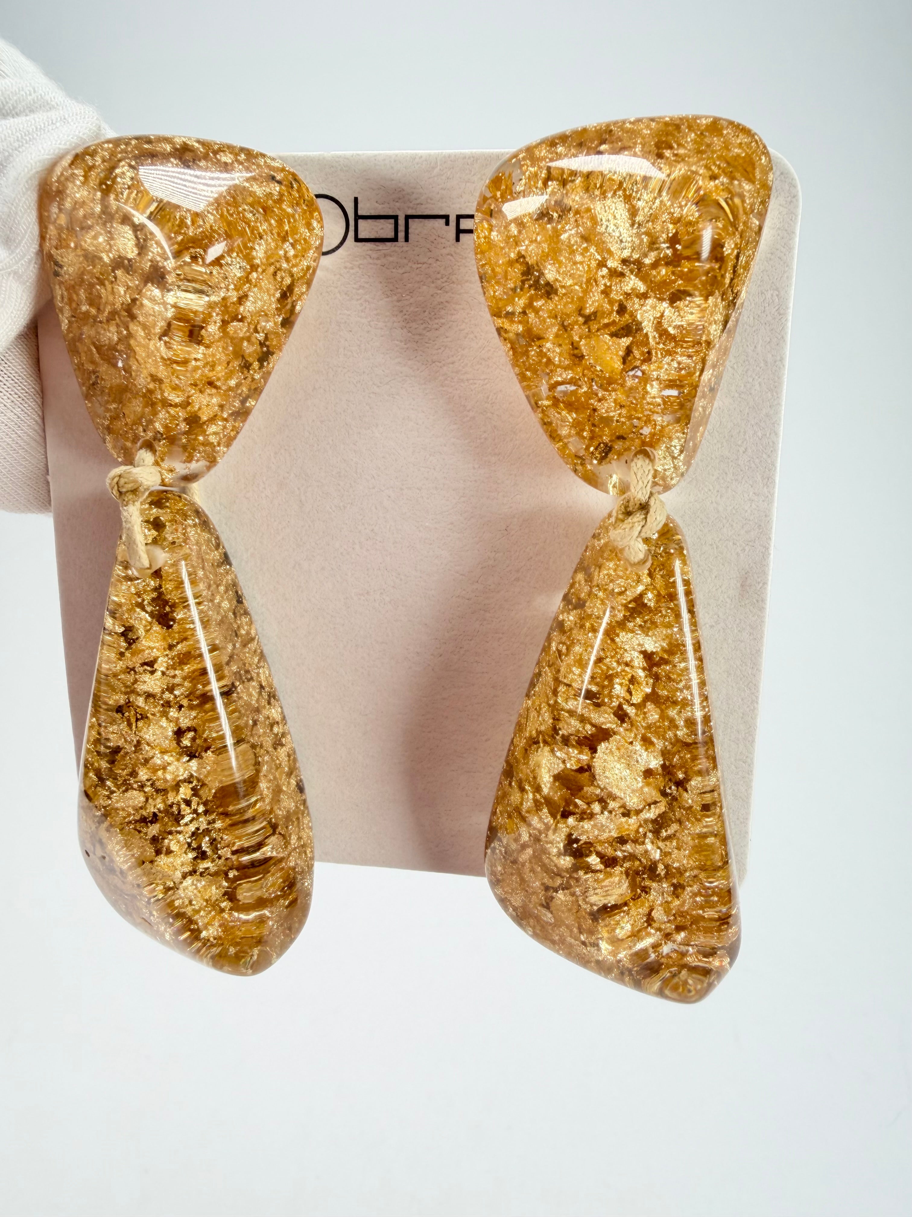 Sobral - Metalique "Cusco" Gold Resin Clip On Earrings ( 001417 )