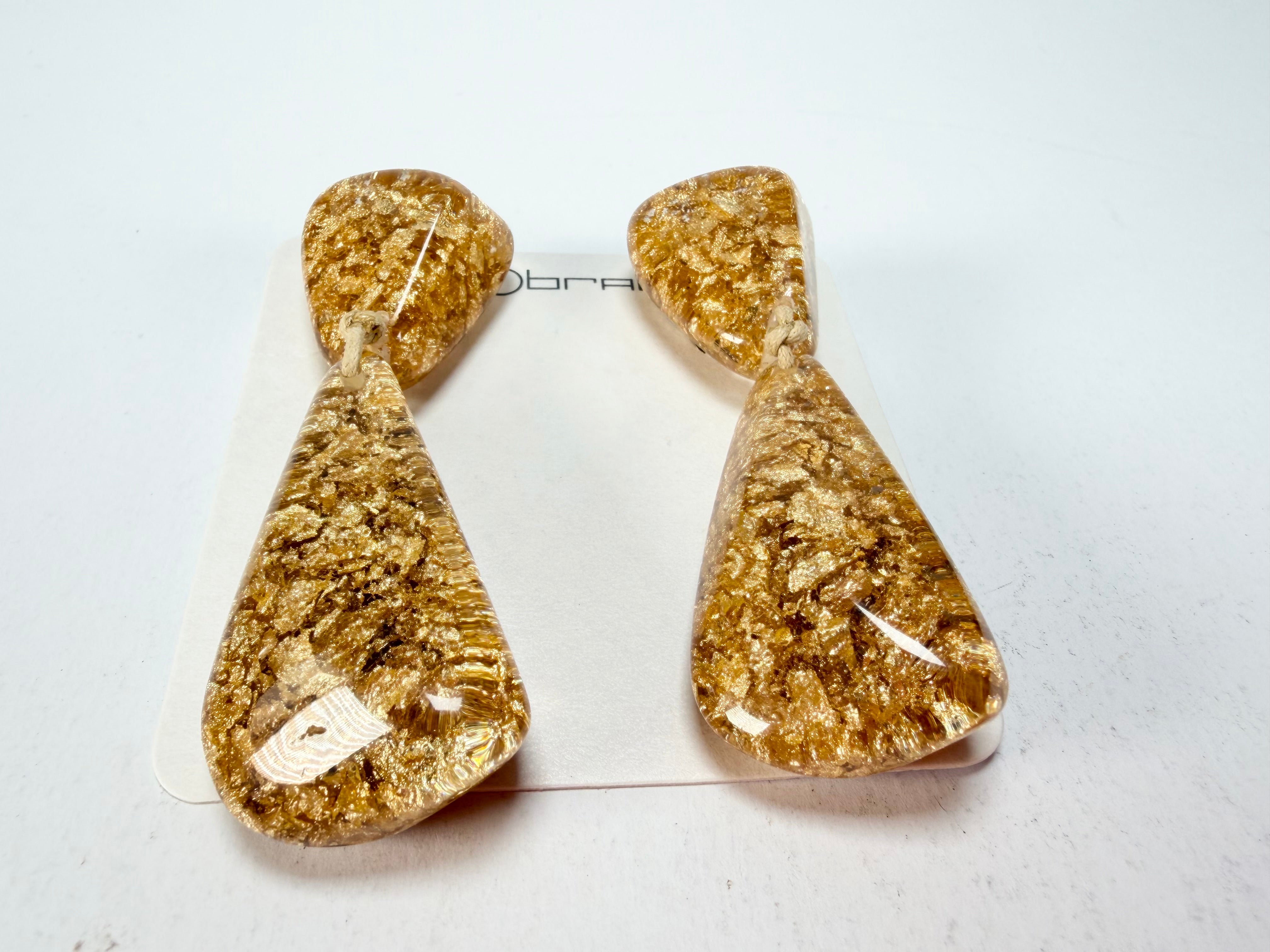 Sobral - Metalique "Cusco" Gold Resin Clip On Earrings ( 001417 )