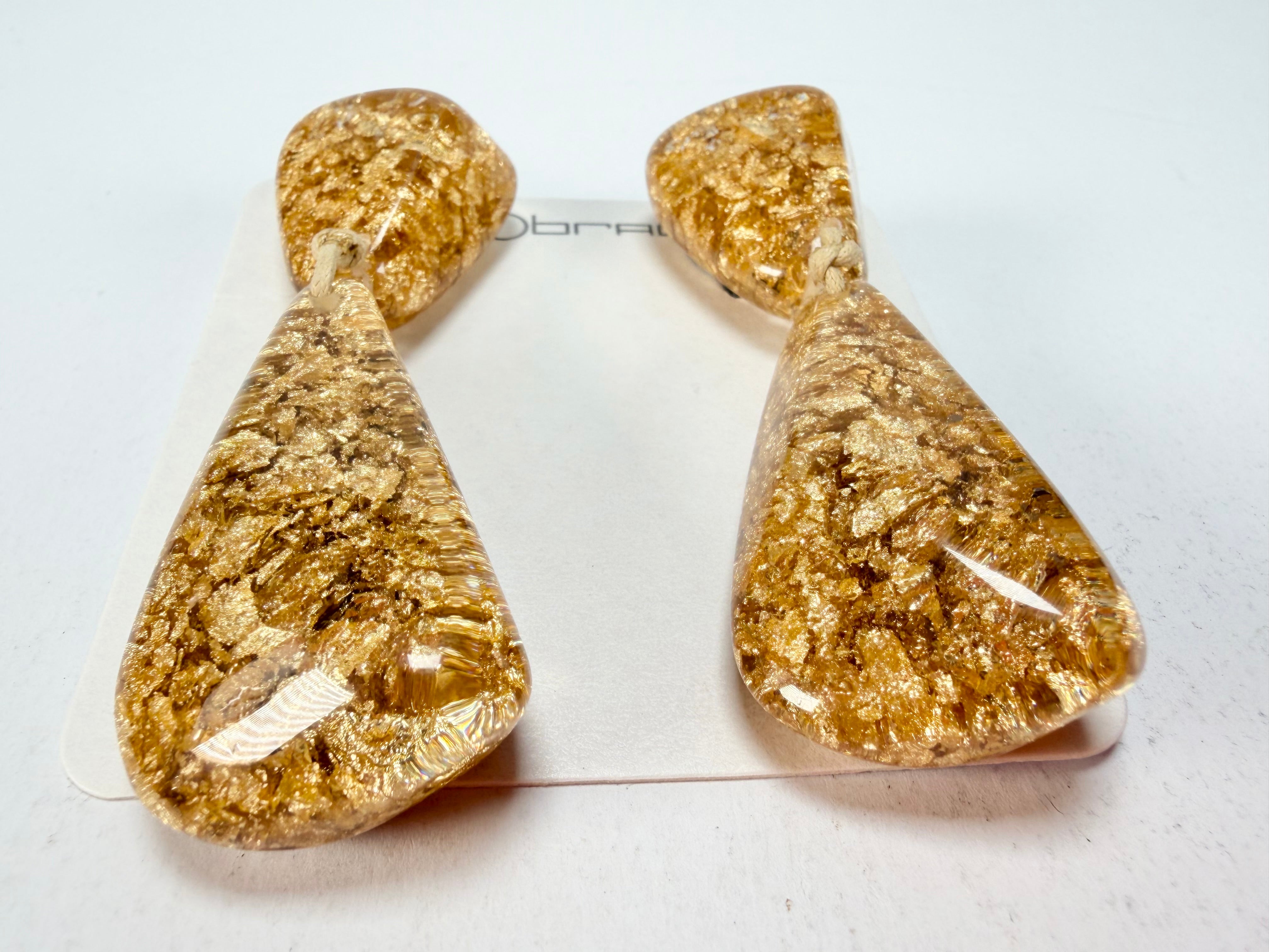 Sobral - Metalique "Cusco" Gold Resin Clip On Earrings ( 001417 )