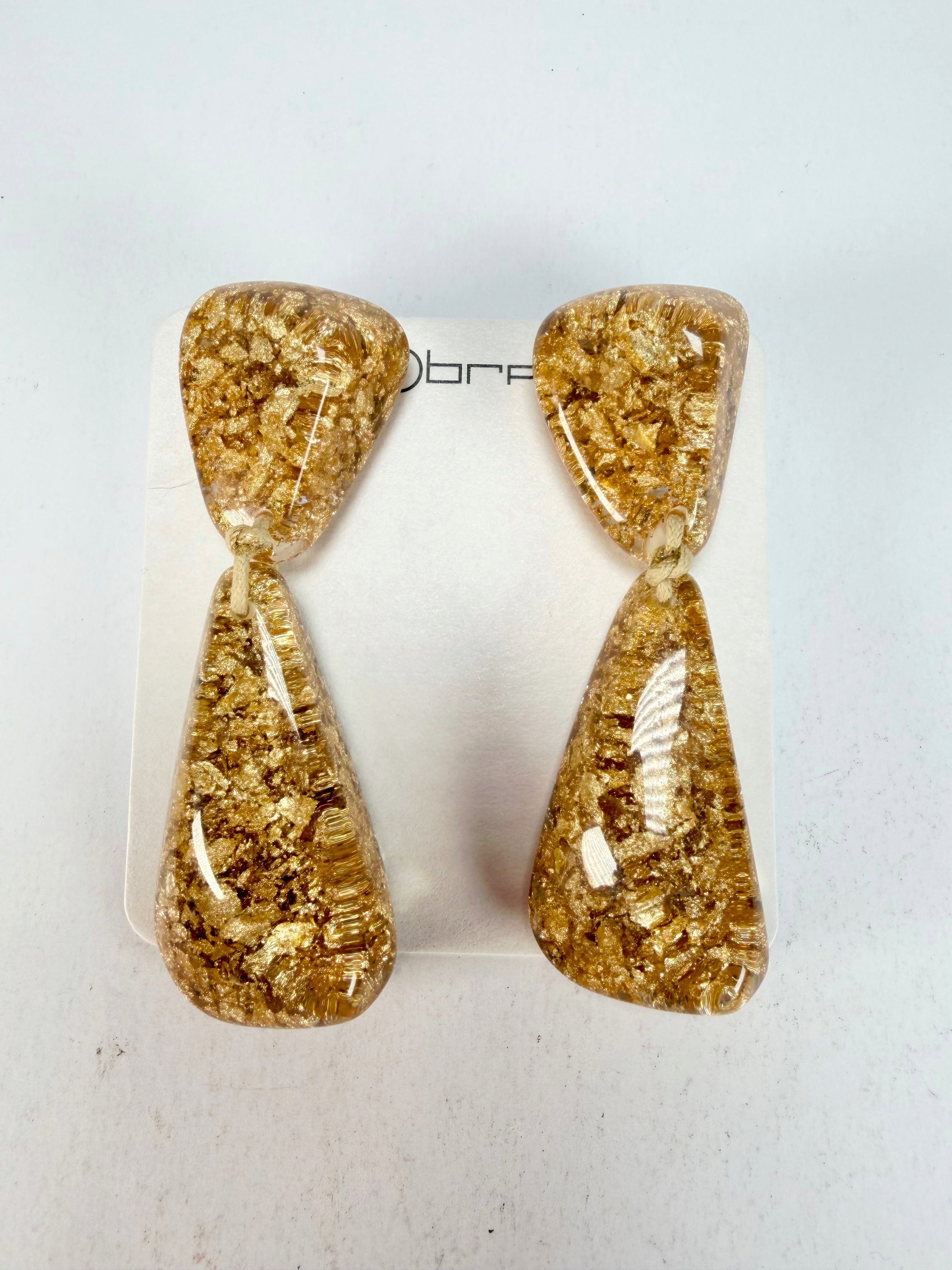 Sobral - Metalique "Cusco" Gold Resin Clip On Earrings ( 001417 )