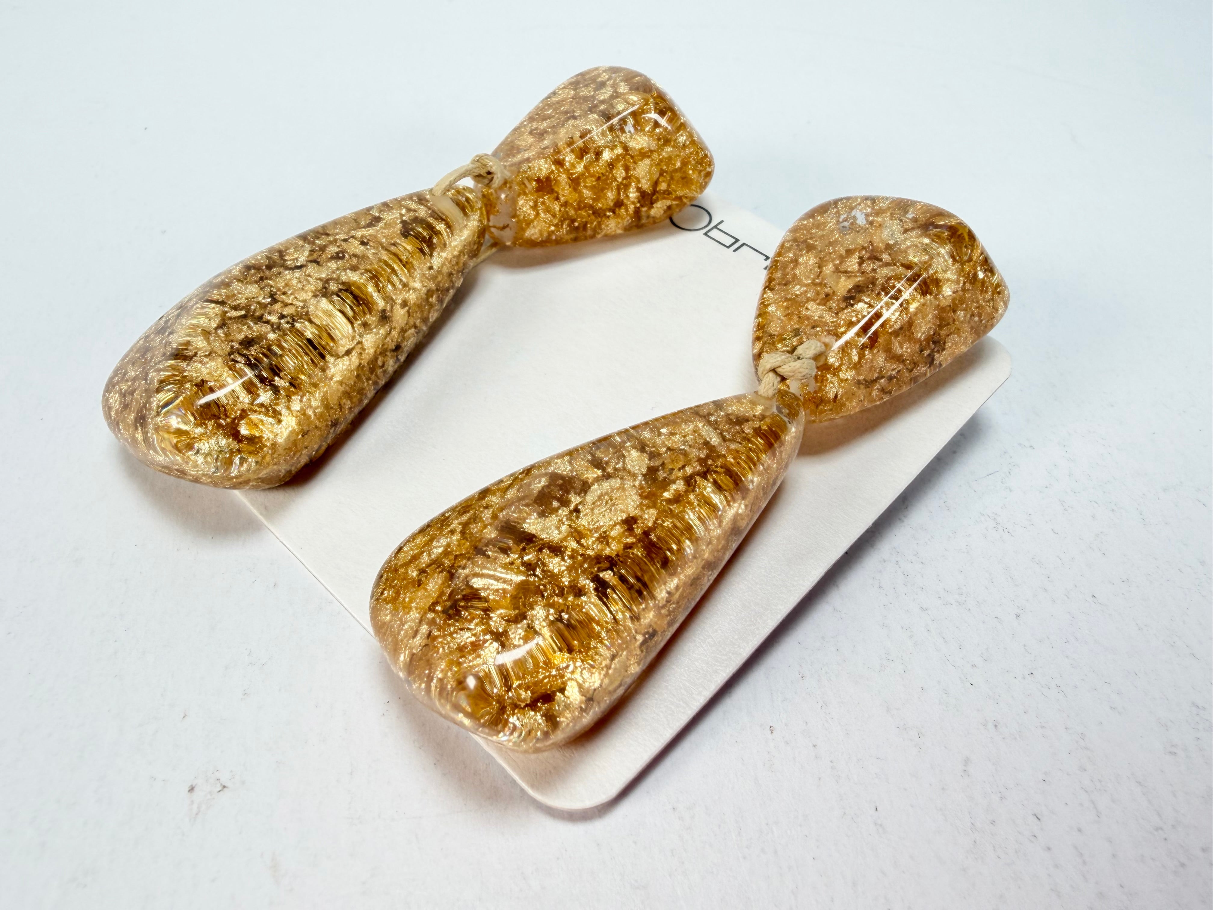Sobral - Metalique "Cusco" Gold Resin Clip On Earrings ( 001417 )