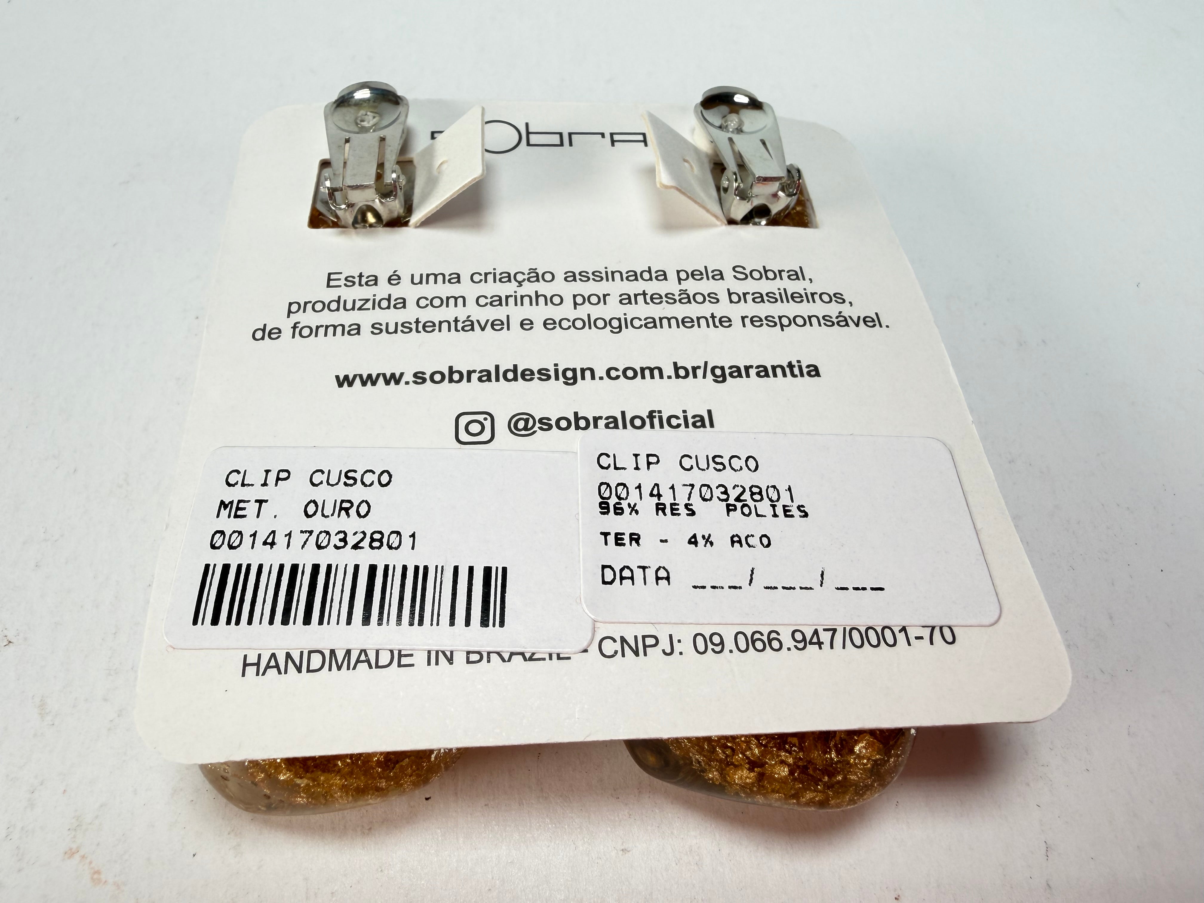 Sobral - Metalique "Cusco" Gold Resin Clip On Earrings ( 001417 )