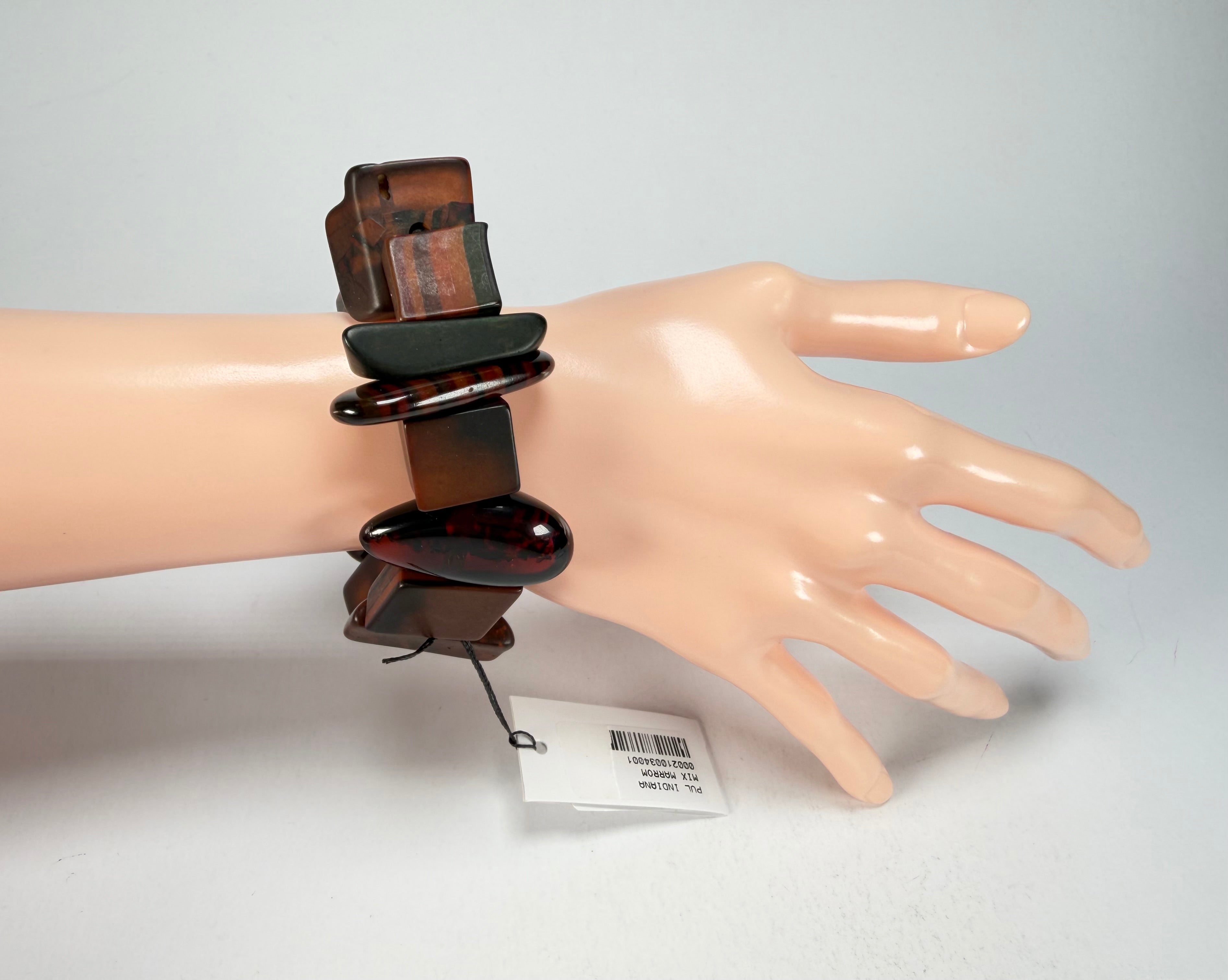Sobral - Indiana "Marron" Brown Mix Elasticated Resin Bracelet ( 000210 )