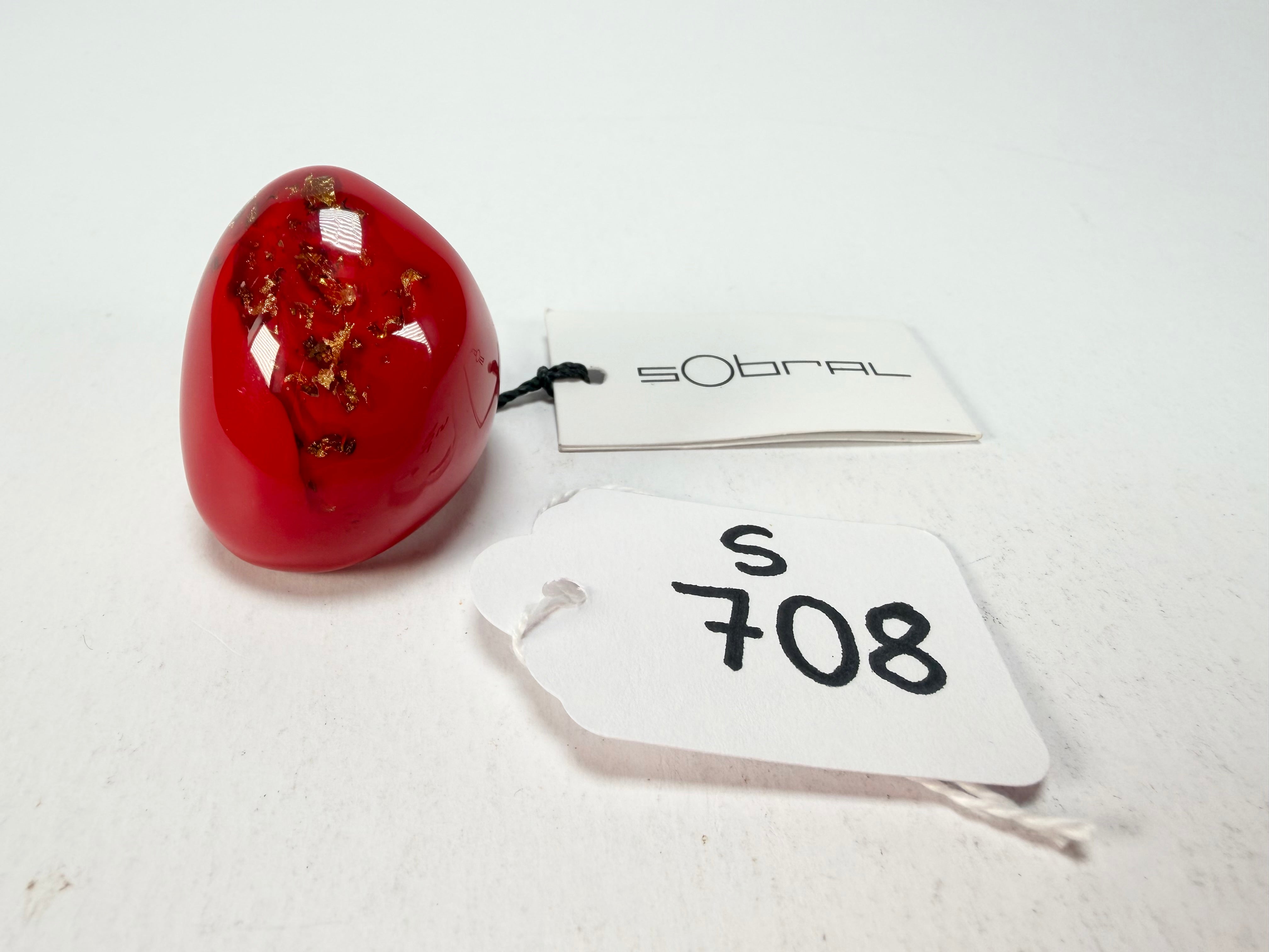 Sobral - Metalique Orlando "Super" Red Resin Ring ( 004337 ) - Size UK P / US 7.5