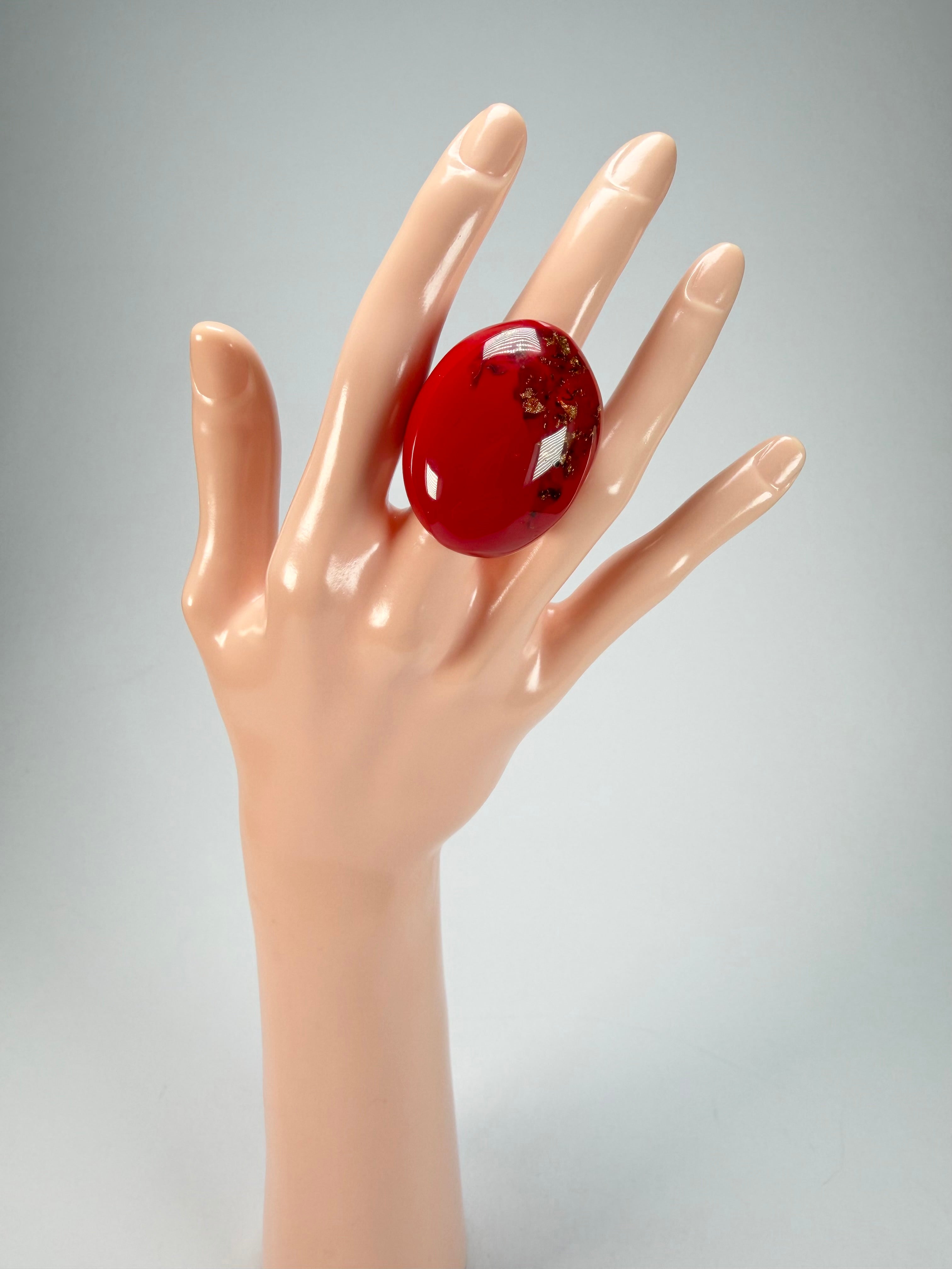 Sobral - Metalique Orlando "Super" Red Resin Ring ( 004337 ) - Size UK P / US 7.5