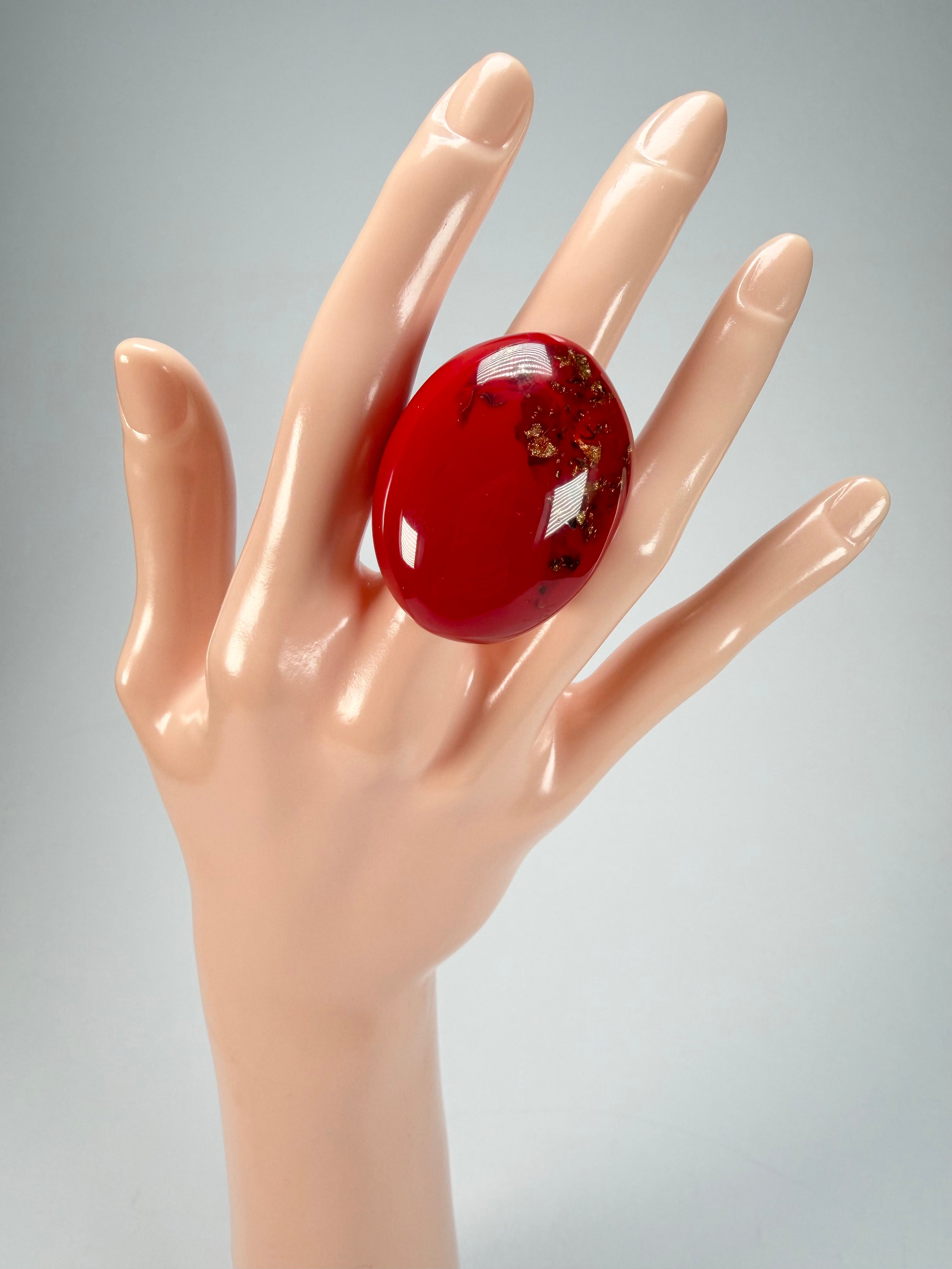 Sobral - Metalique Orlando "Super" Red Resin Ring ( 004337 ) - Size UK P / US 7.5