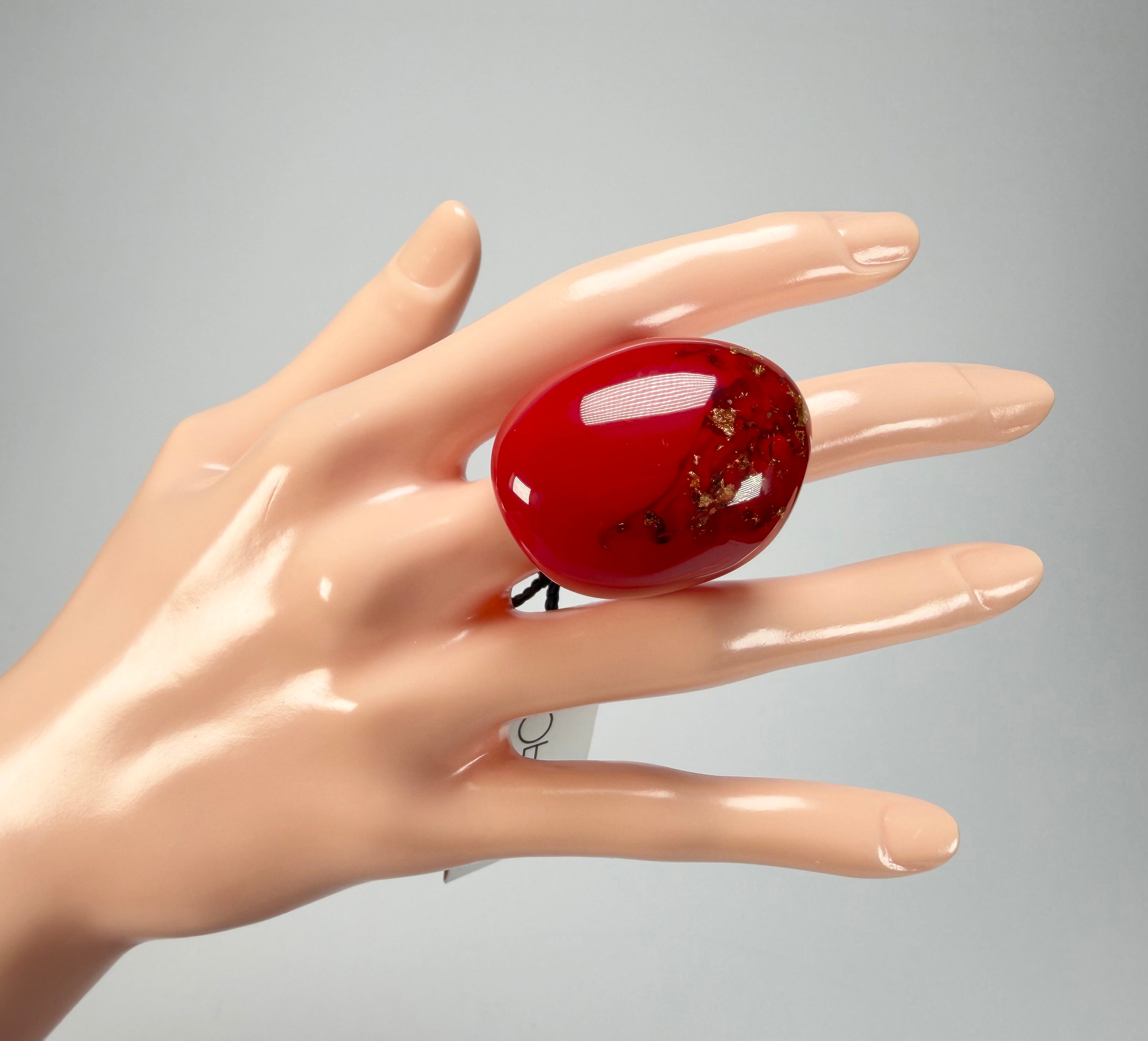 Sobral - Metalique Orlando "Super" Red Resin Ring ( 004337 ) - Size UK P / US 7.5