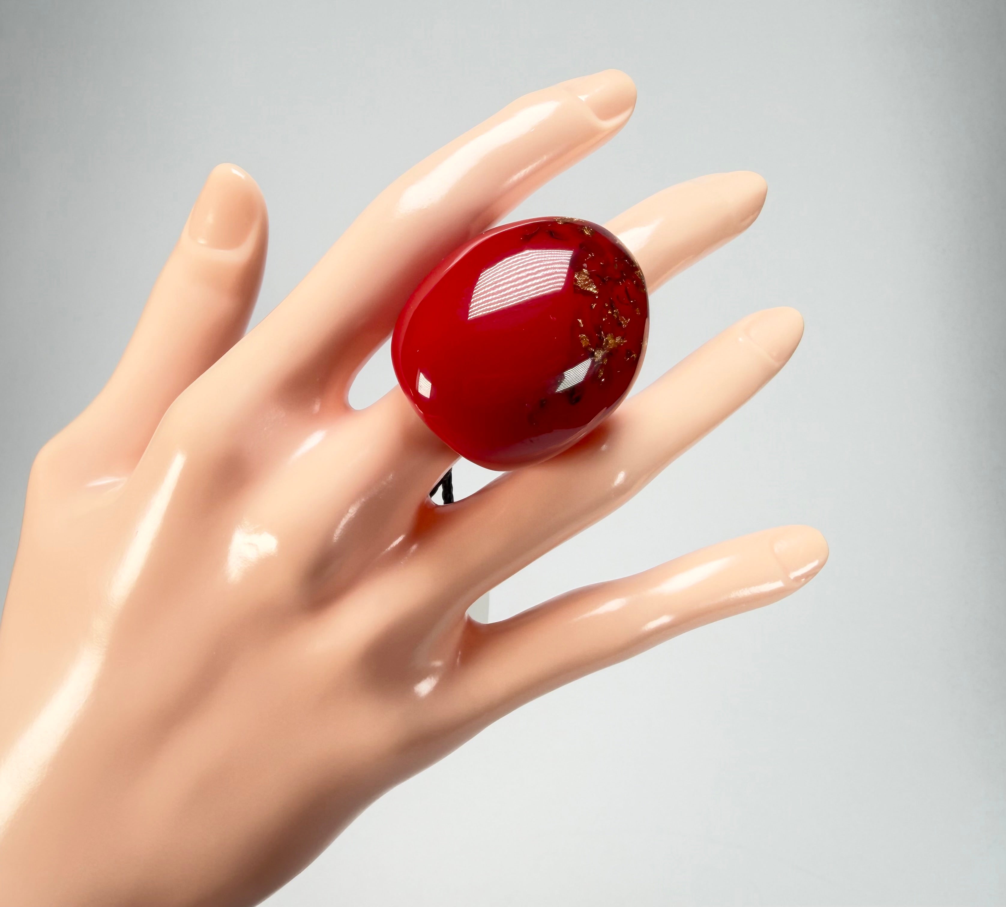 Sobral - Metalique Orlando "Super" Red Resin Ring ( 004337 ) - Size UK P / US 7.5