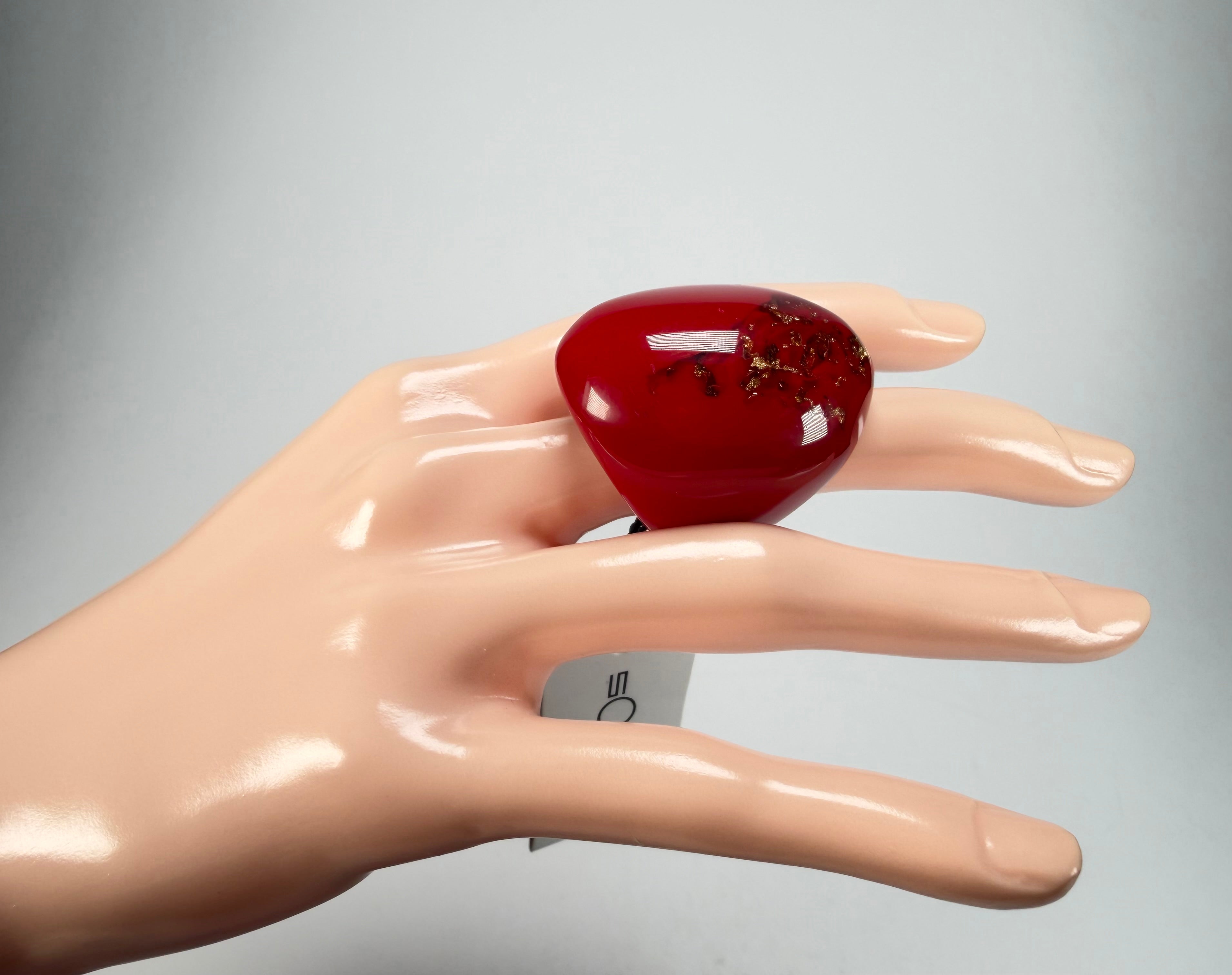 Sobral - Metalique Orlando "Super" Red Resin Ring ( 004337 ) - Size UK P / US 7.5