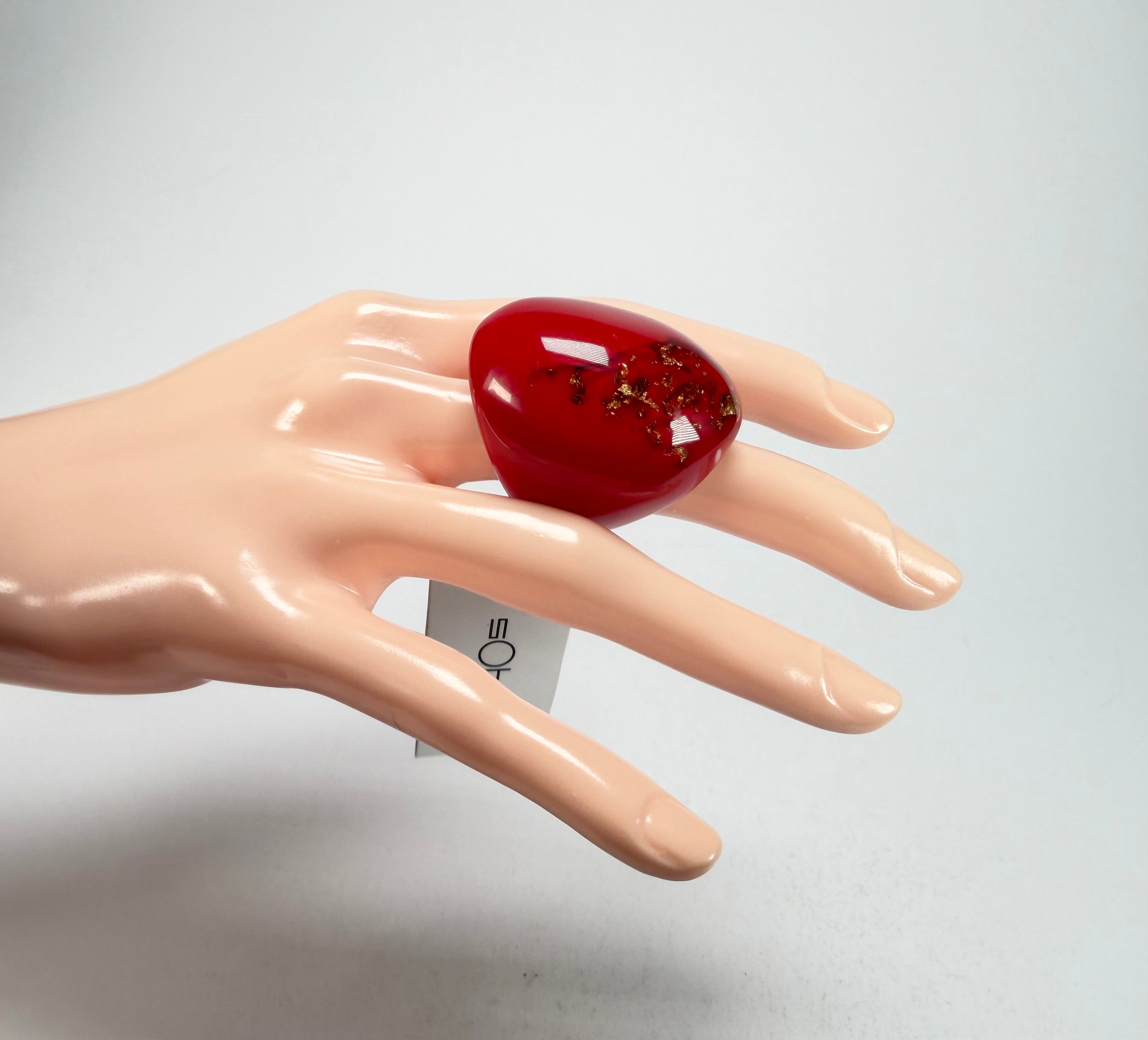 Sobral - Metalique Orlando "Super" Red Resin Ring ( 004337 ) - Size UK P / US 7.5