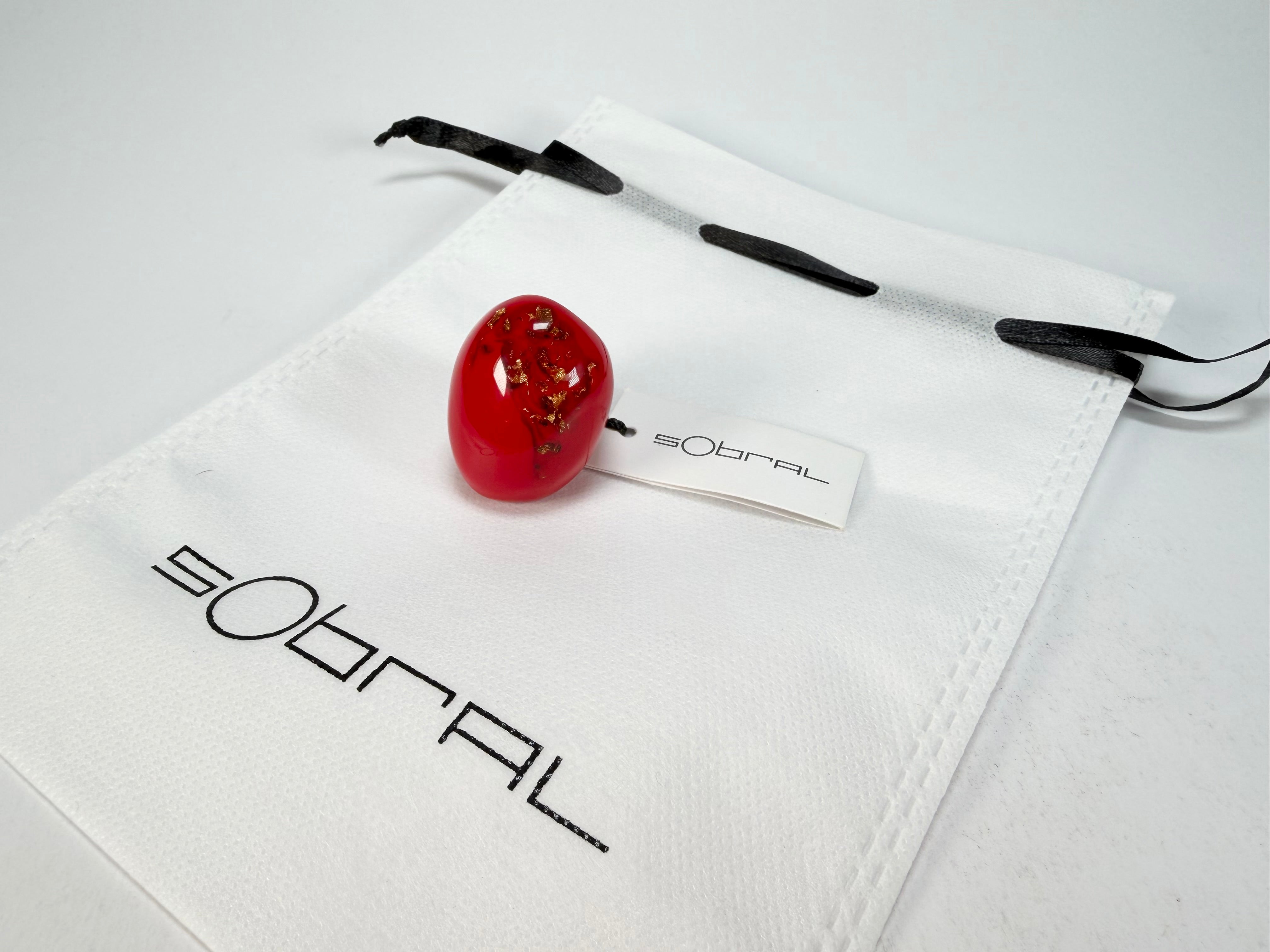 Sobral - Metalique Orlando "Super" Red Resin Ring ( 004337 ) - Size UK P / US 7.5