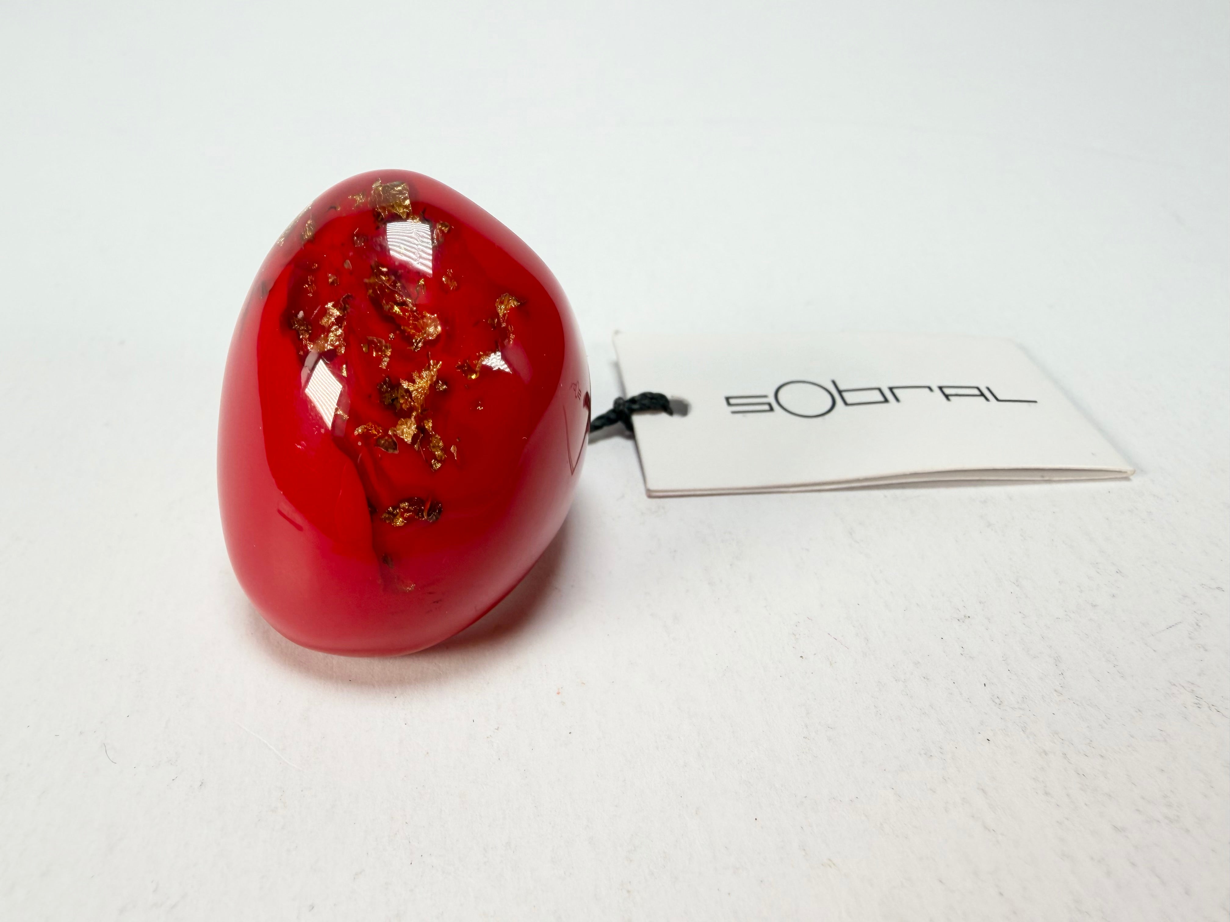 Sobral - Metalique Orlando "Super" Red Resin Ring ( 004337 ) - Size UK P / US 7.5
