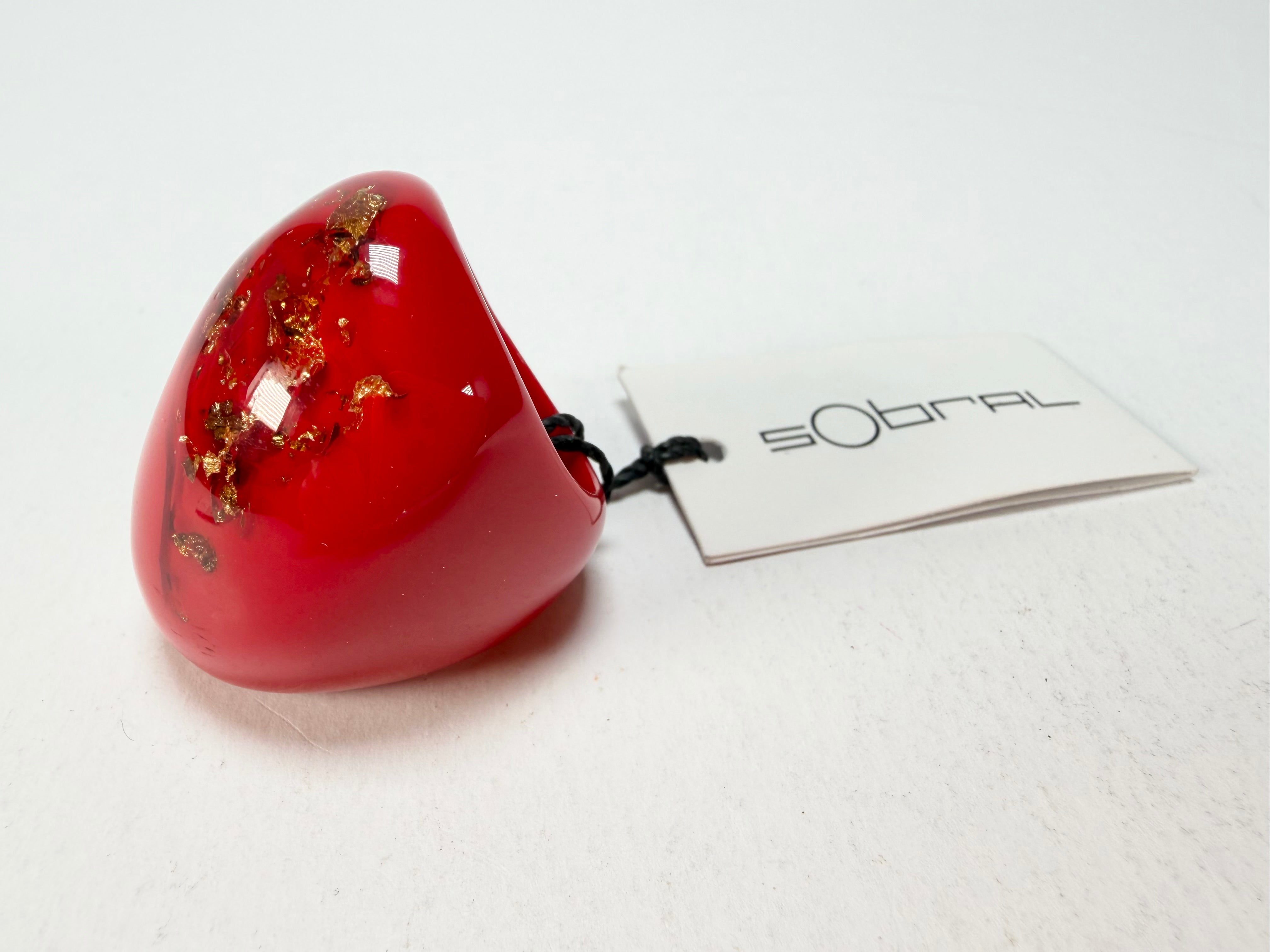 Sobral - Metalique Orlando "Super" Red Resin Ring ( 004337 ) - Size UK P / US 7.5