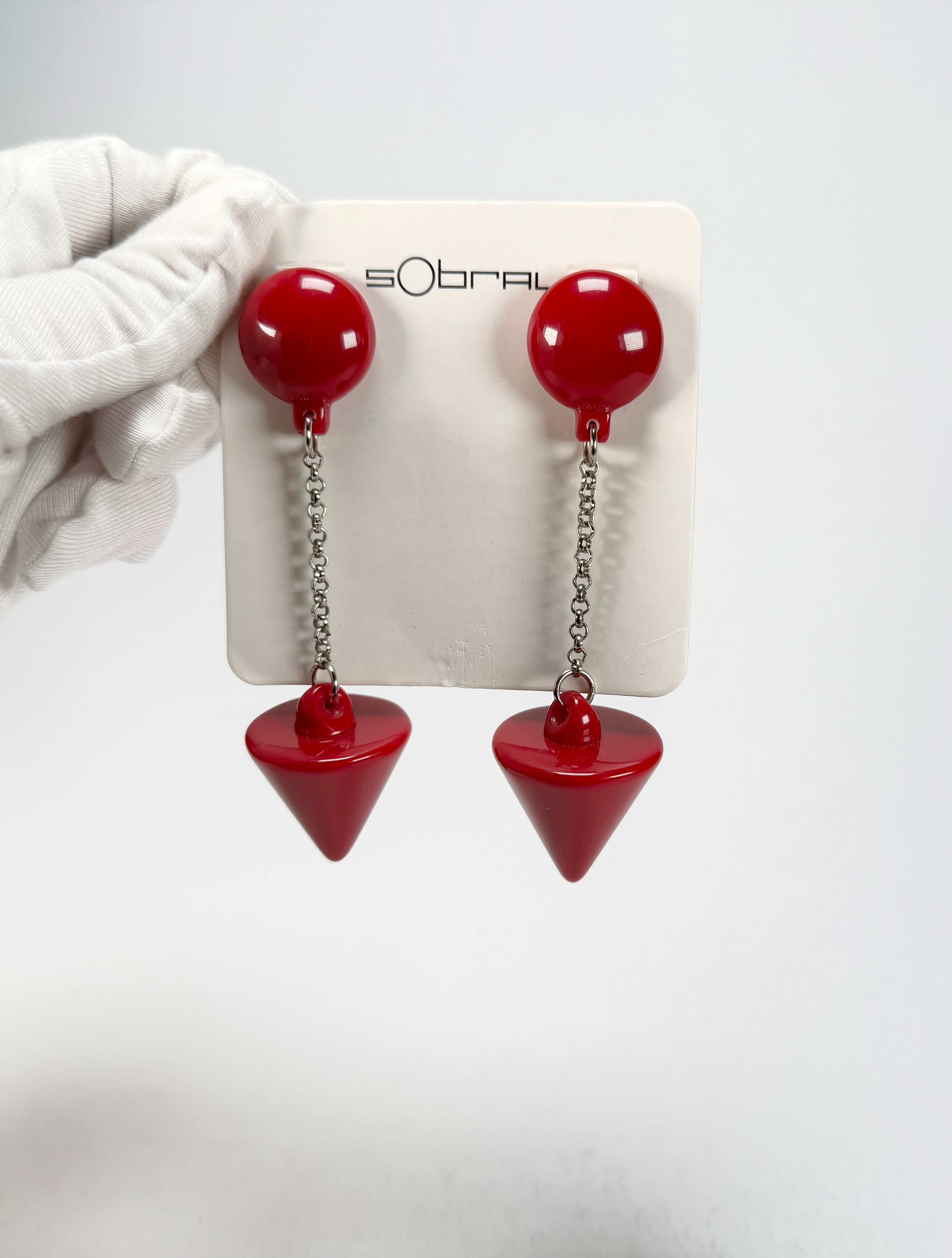 Sobral - Mix 2023 "MD KL" Red Cones Resin Earrings ( 005370 )