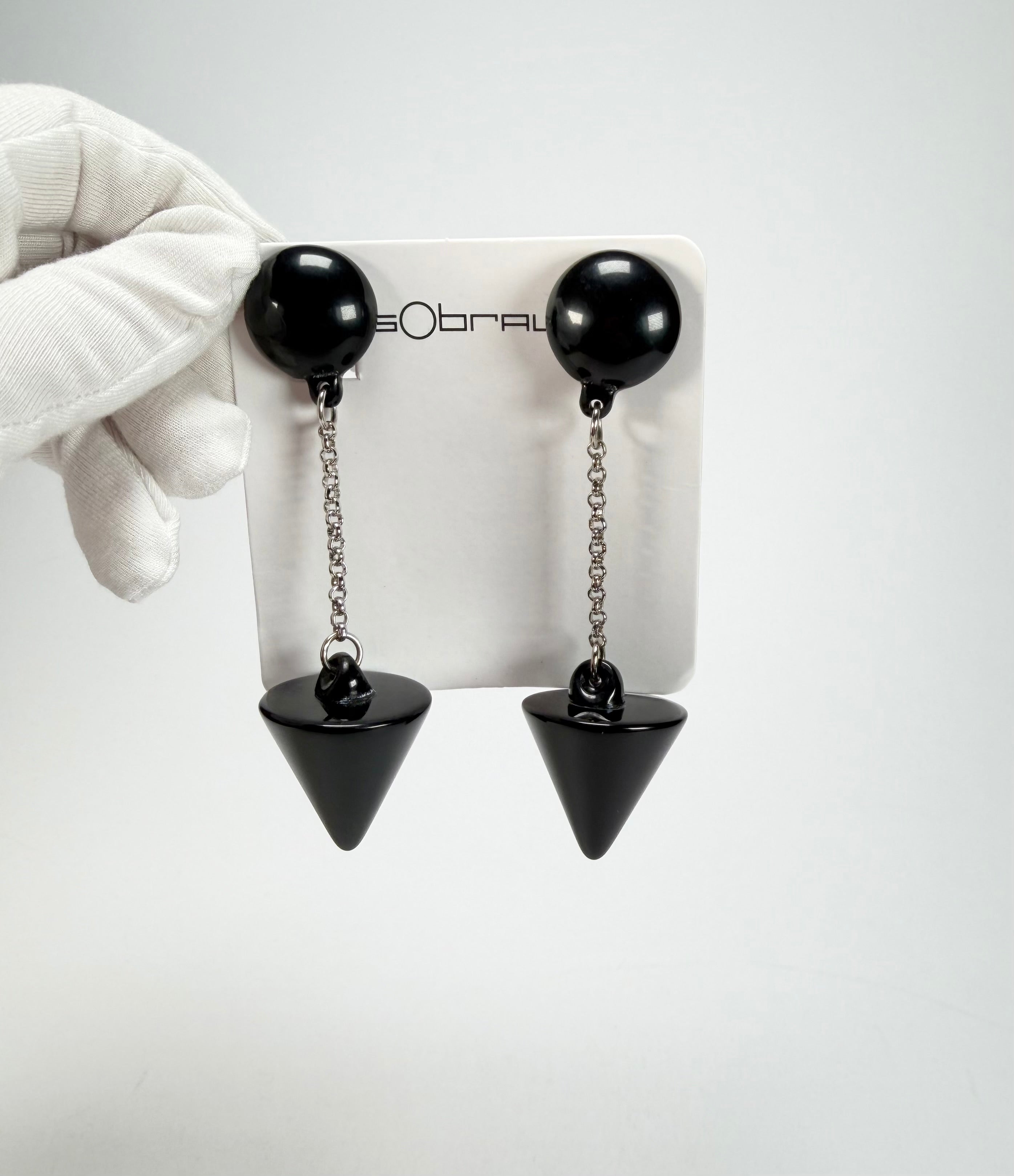 Sobral - Mix 2023 "MD KL" Black Cones Resin Clip On Earrings ( 002886 )