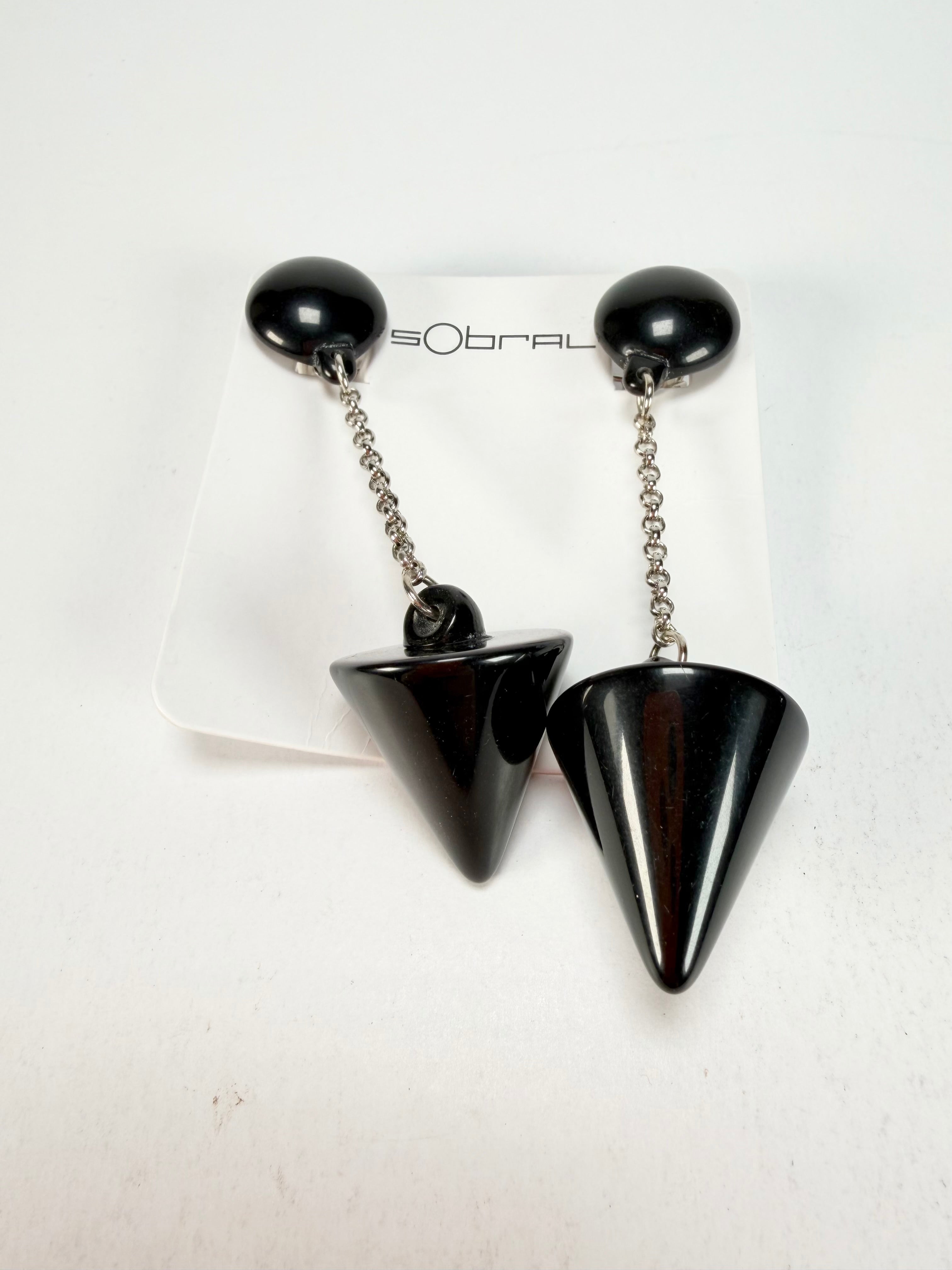 Sobral - Mix 2023 "MD KL" Black Cones Resin Clip On Earrings ( 002886 )