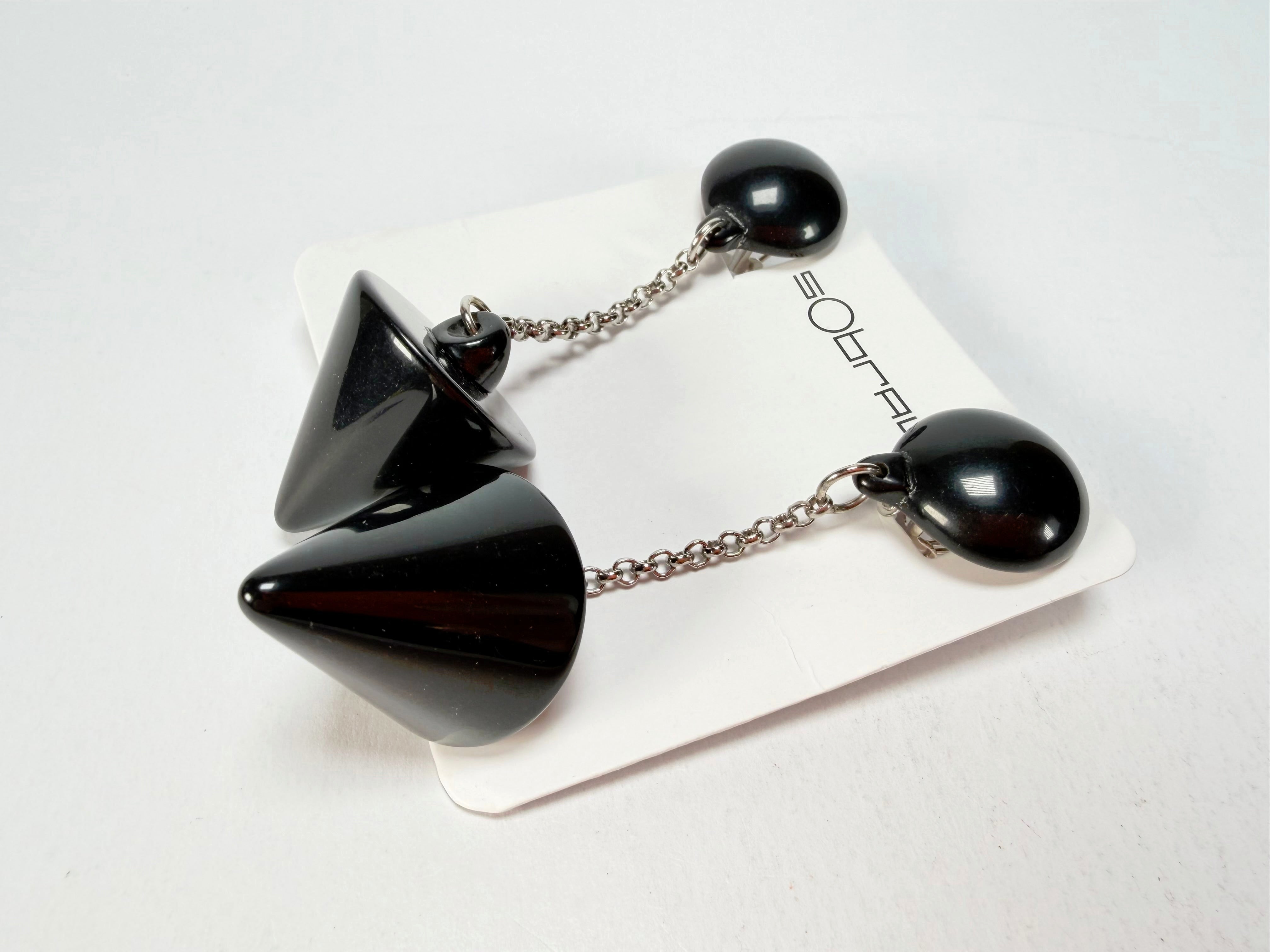 Sobral - Mix 2023 "MD KL" Black Cones Resin Clip On Earrings ( 002886 )