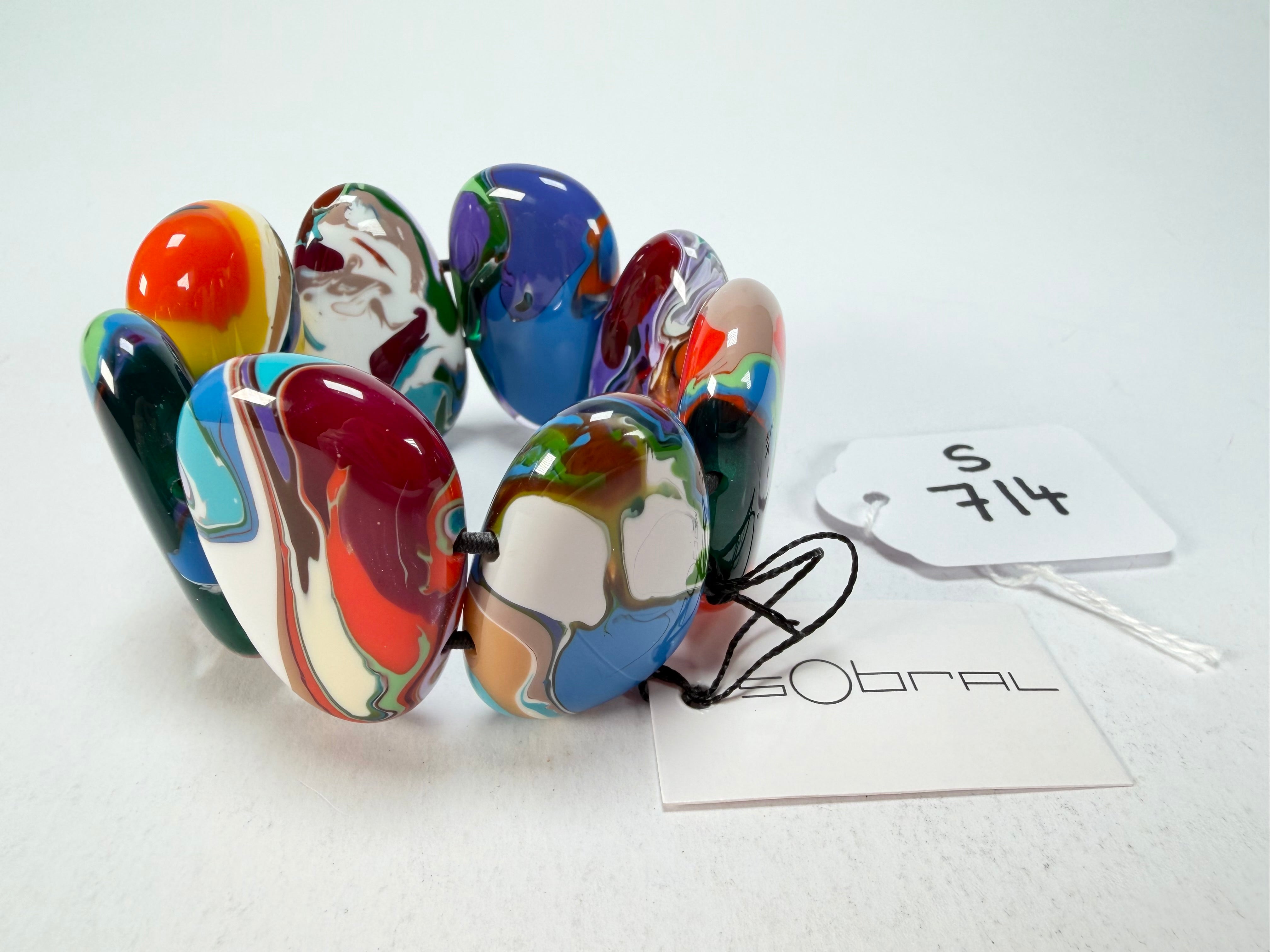 Sobral - Multi-Colour "Folha" Pollock Elasticated Resin Bracelet ( 005519 )