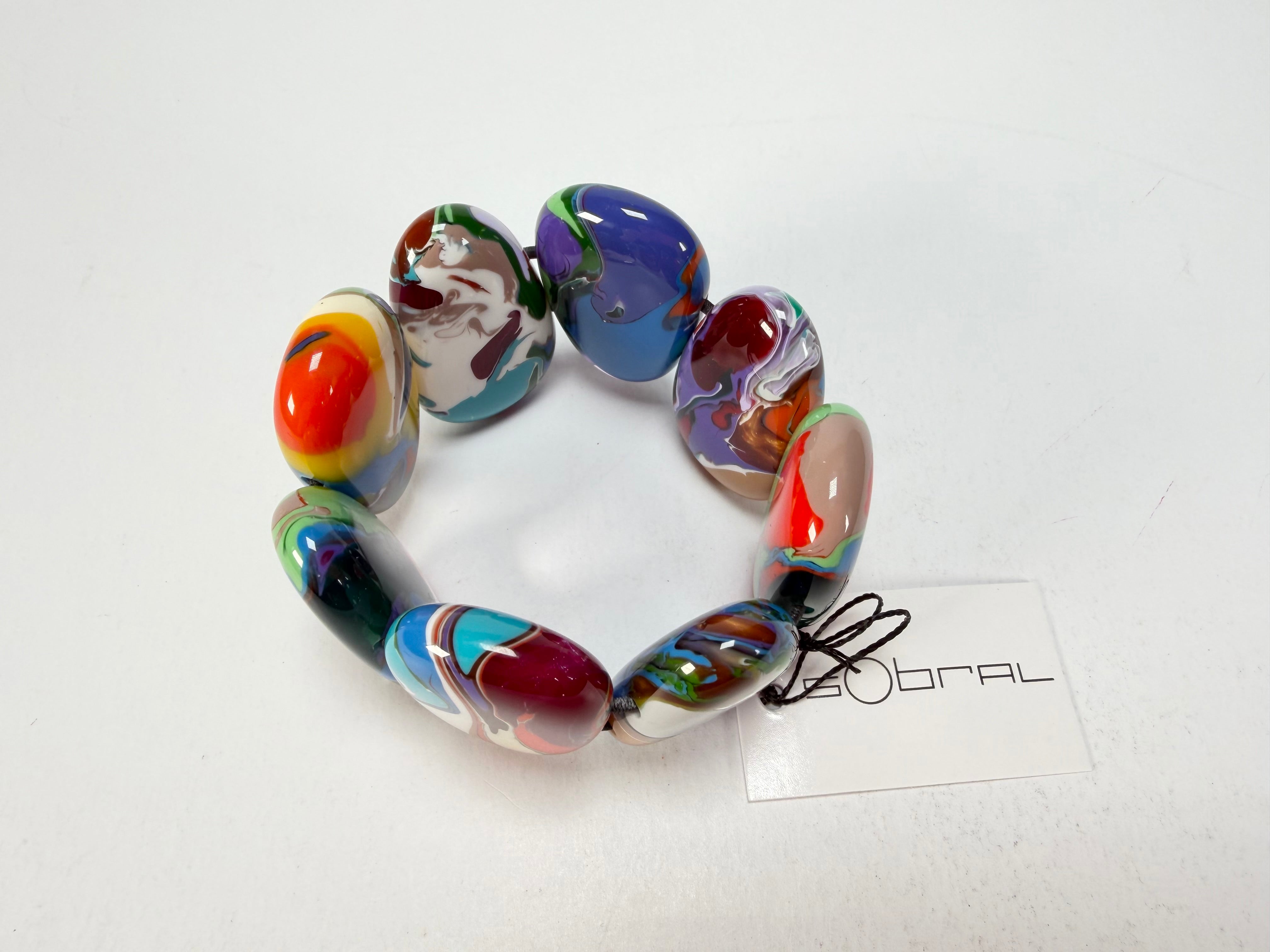 Sobral - Multi-Colour "Folha" Pollock Elasticated Resin Bracelet ( 005519 )