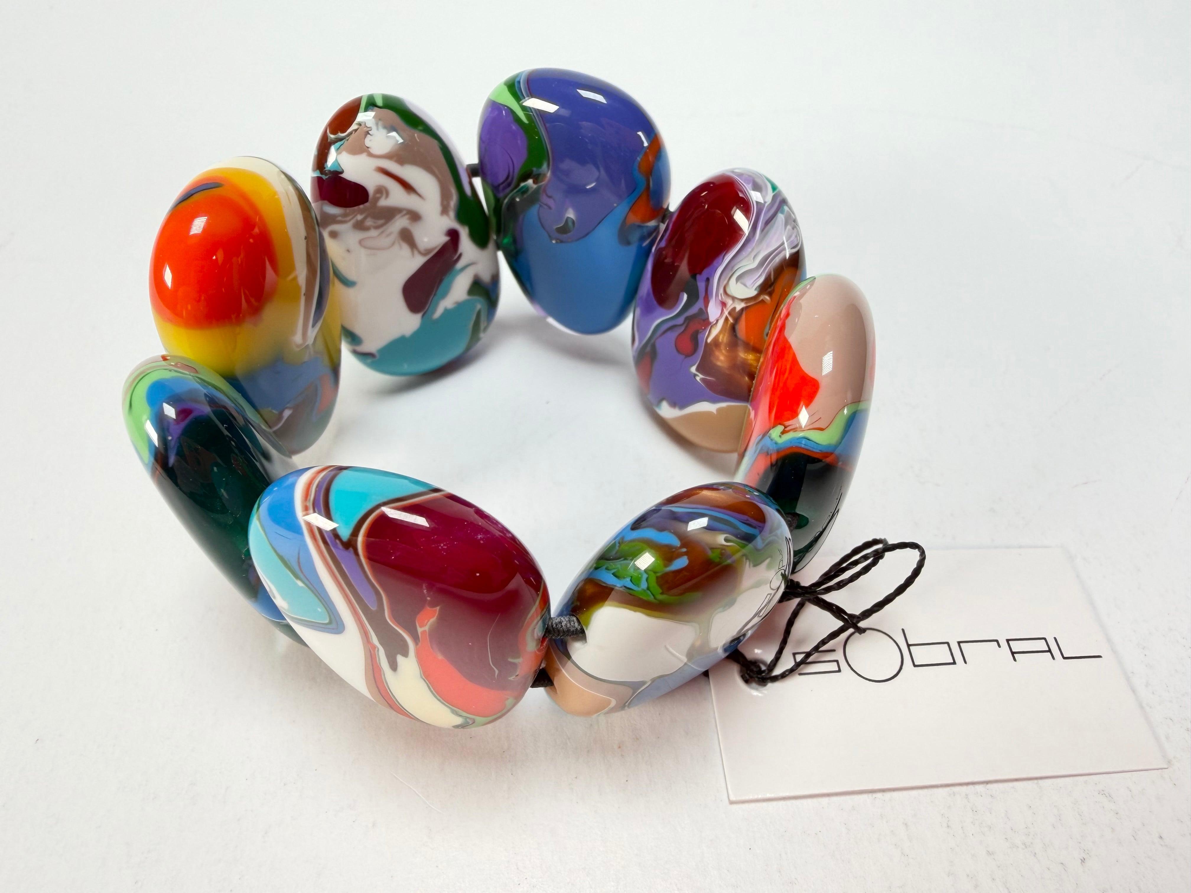 Sobral - Multi-Colour "Folha" Pollock Elasticated Resin Bracelet ( 005519 )