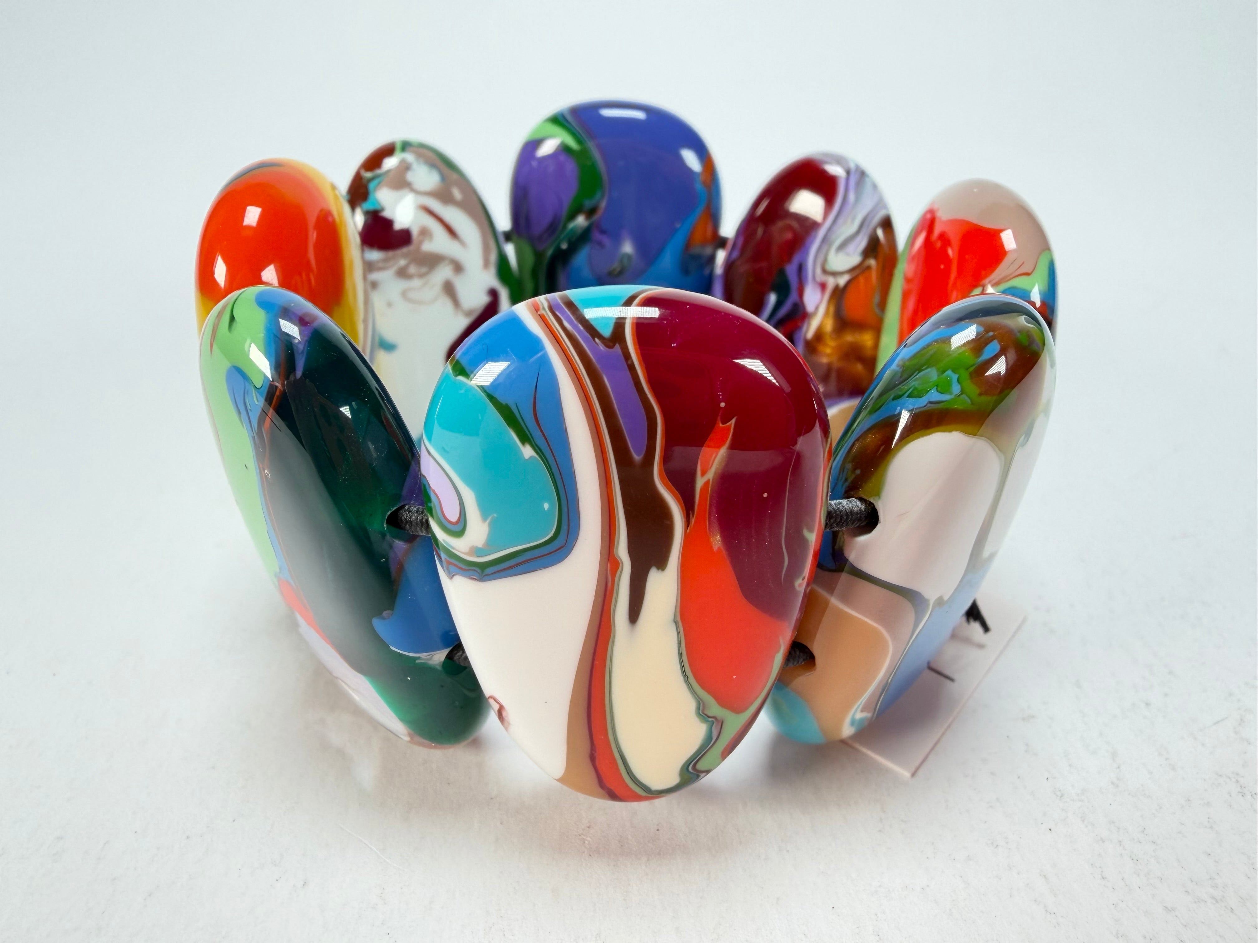 Sobral - Multi-Colour "Folha" Pollock Elasticated Resin Bracelet ( 005519 )