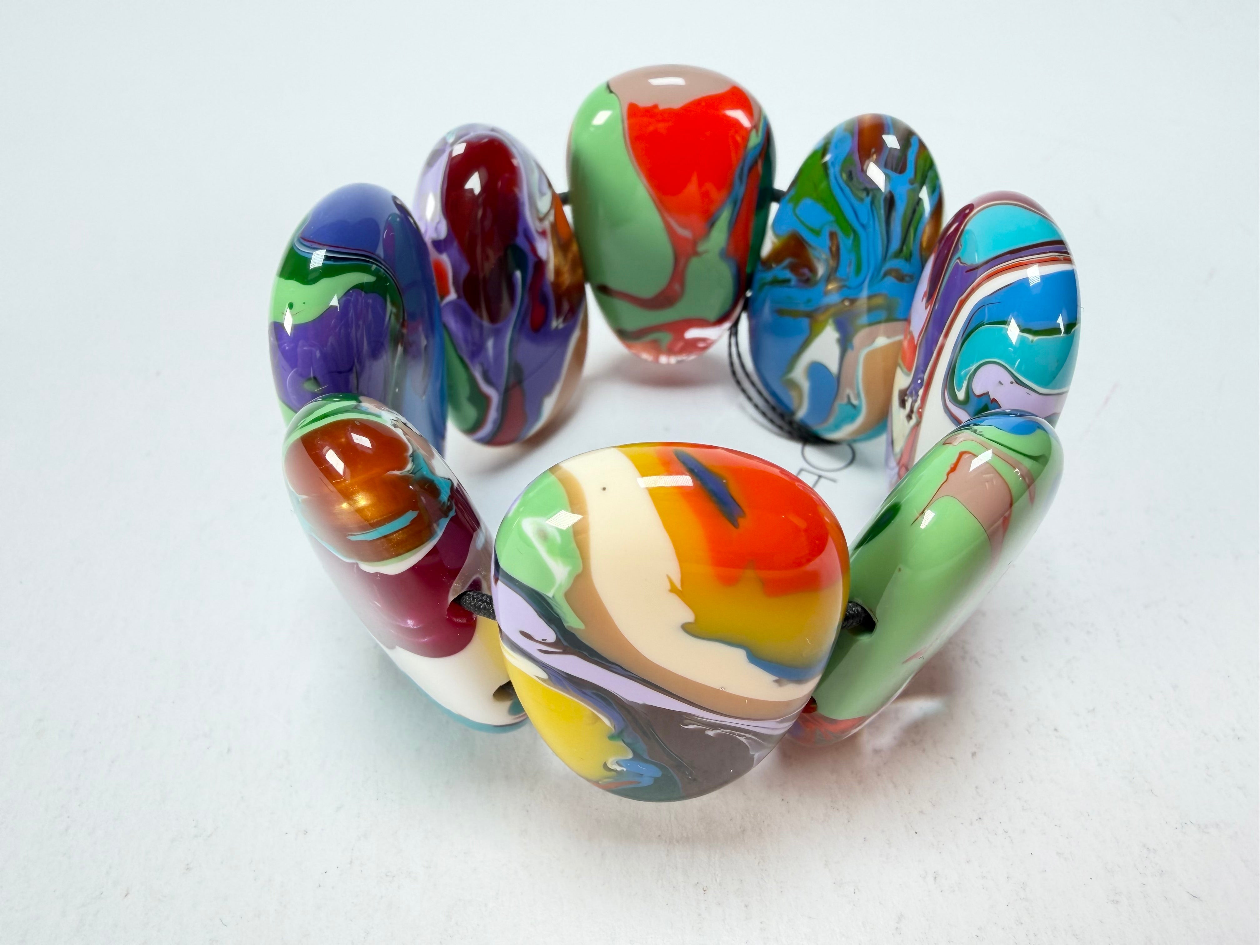Sobral - Multi-Colour "Folha" Pollock Elasticated Resin Bracelet ( 005519 )
