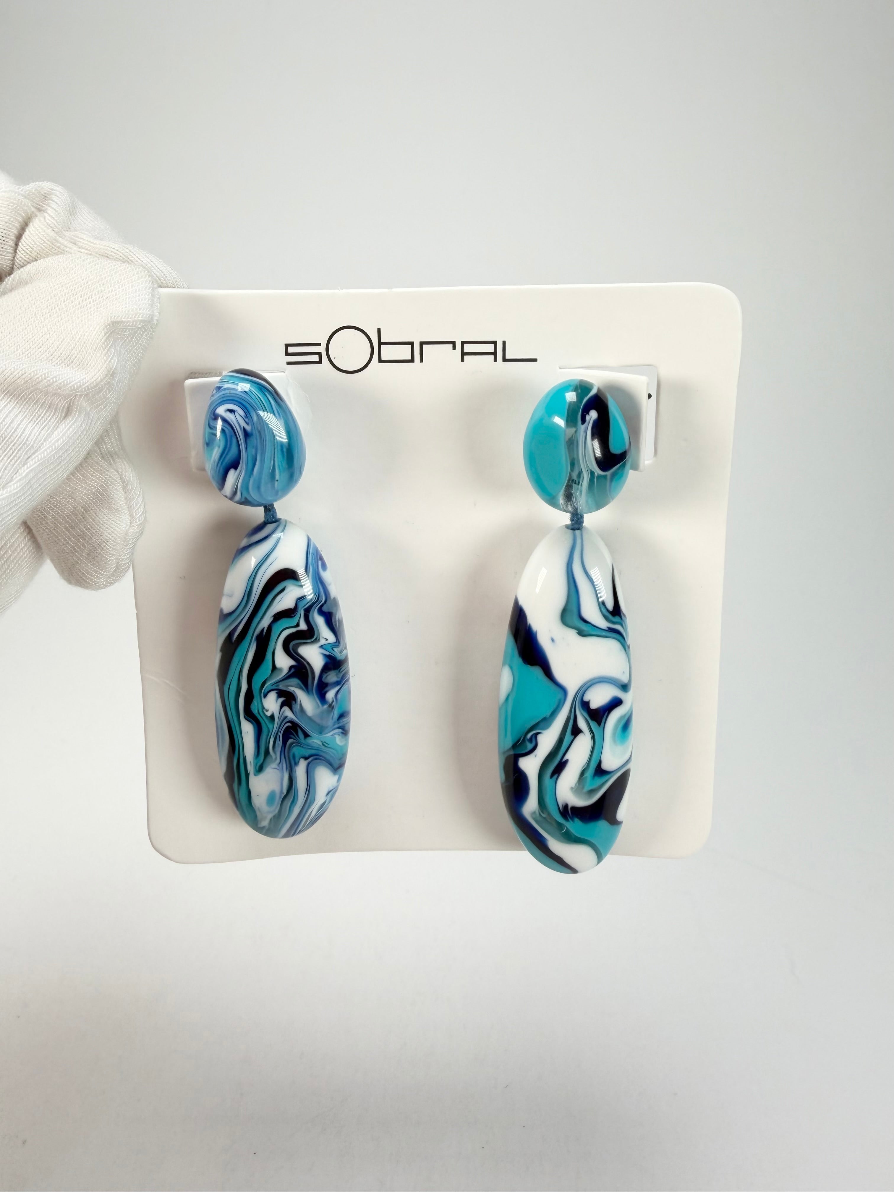 Sobral - Onda Azul "Peahi" Blue Resin Earrings ( 005421 )