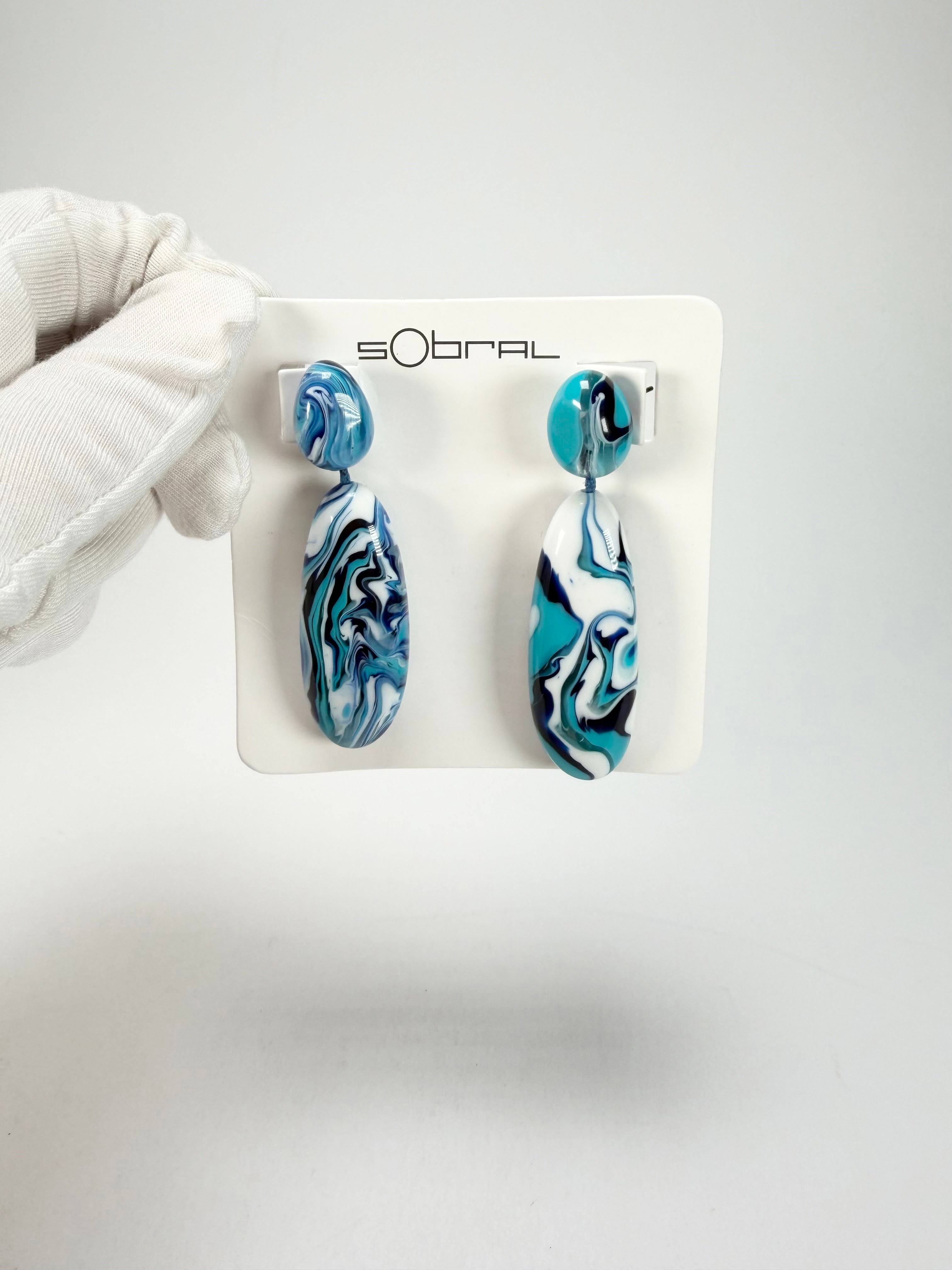 Sobral - Onda Azul "Peahi" Blue Resin Earrings ( 005421 )