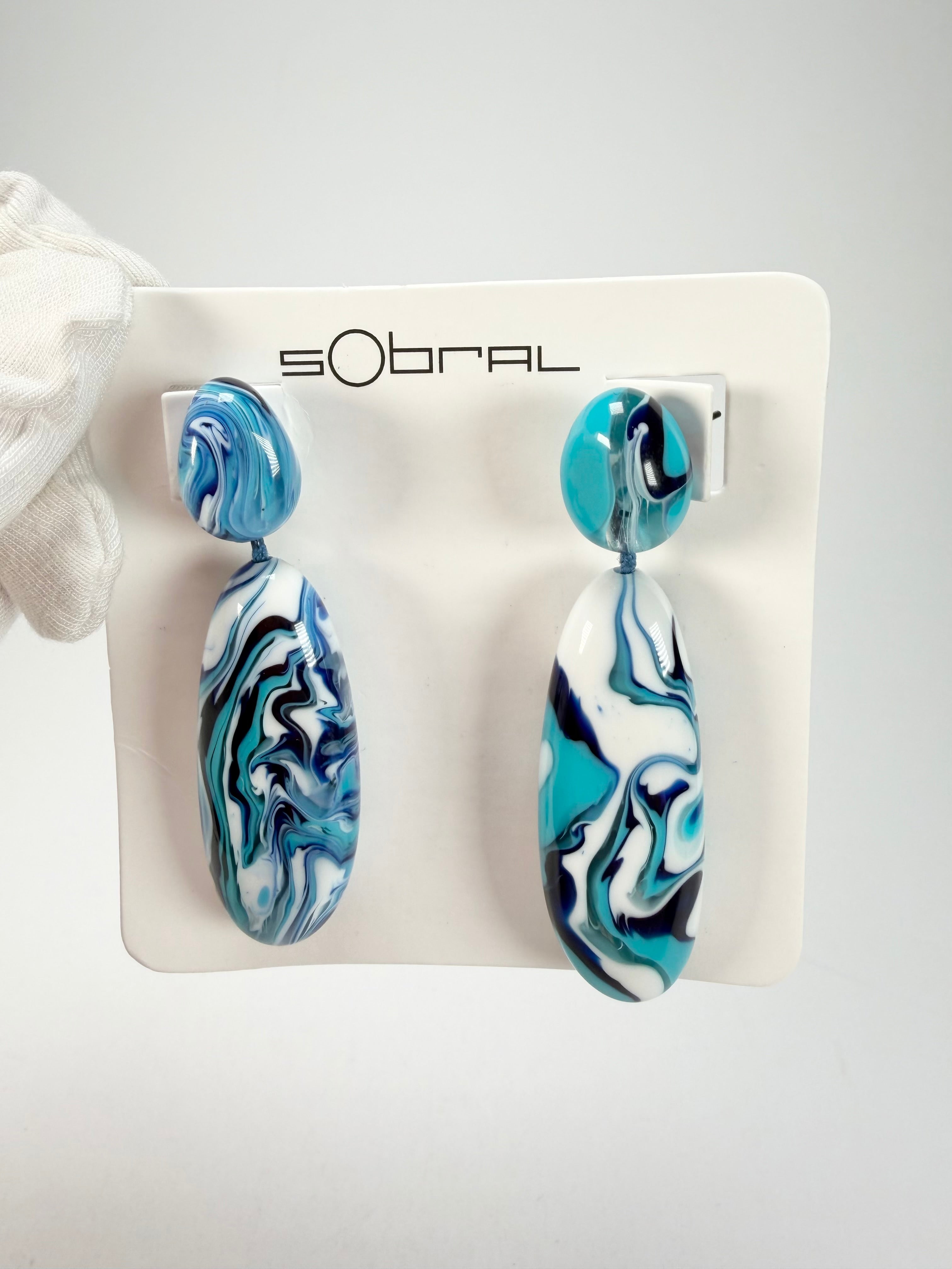 Sobral - Onda Azul "Peahi" Blue Resin Earrings ( 005421 )