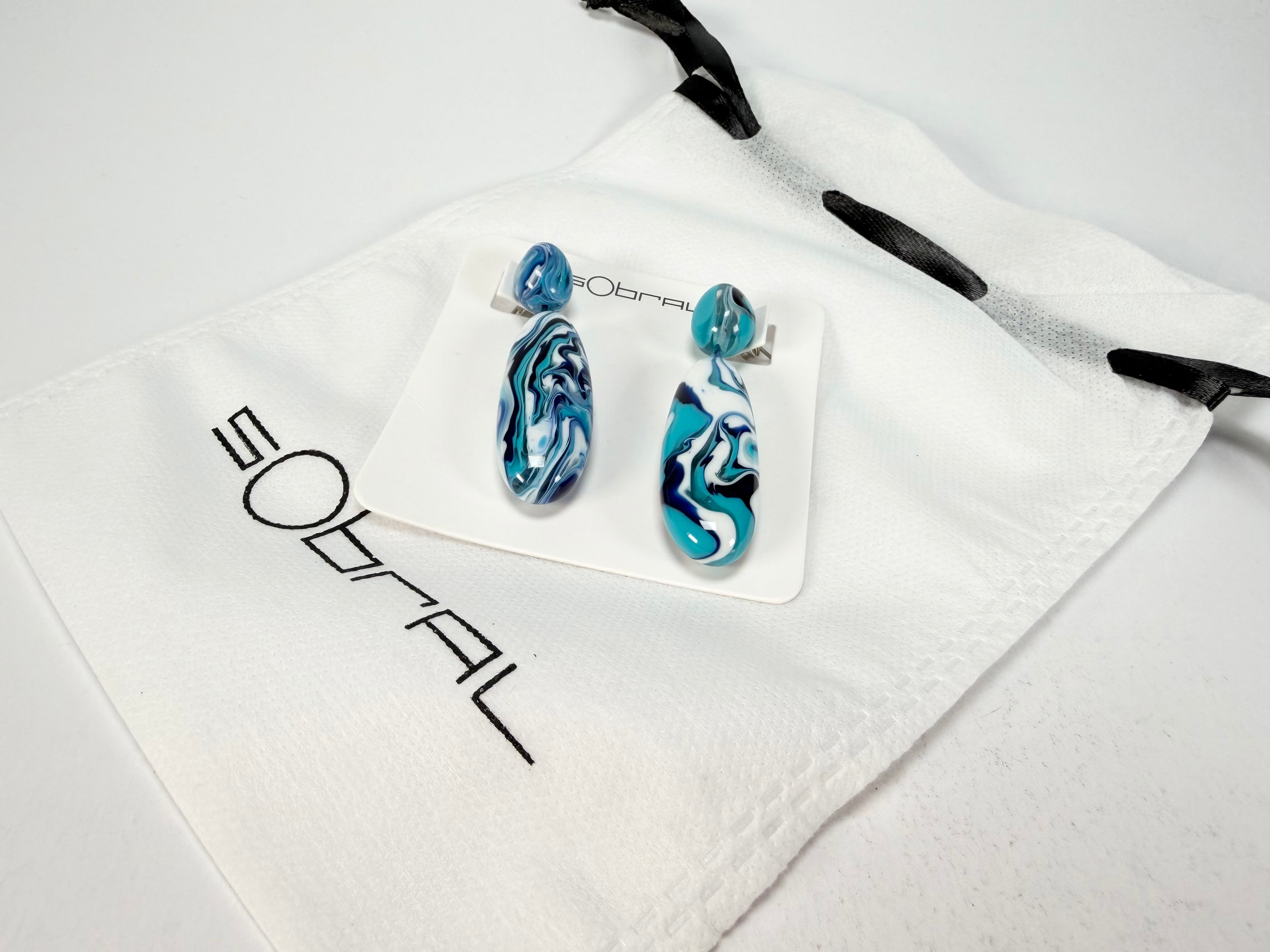 Sobral - Onda Azul "Peahi" Blue Resin Earrings ( 005421 )