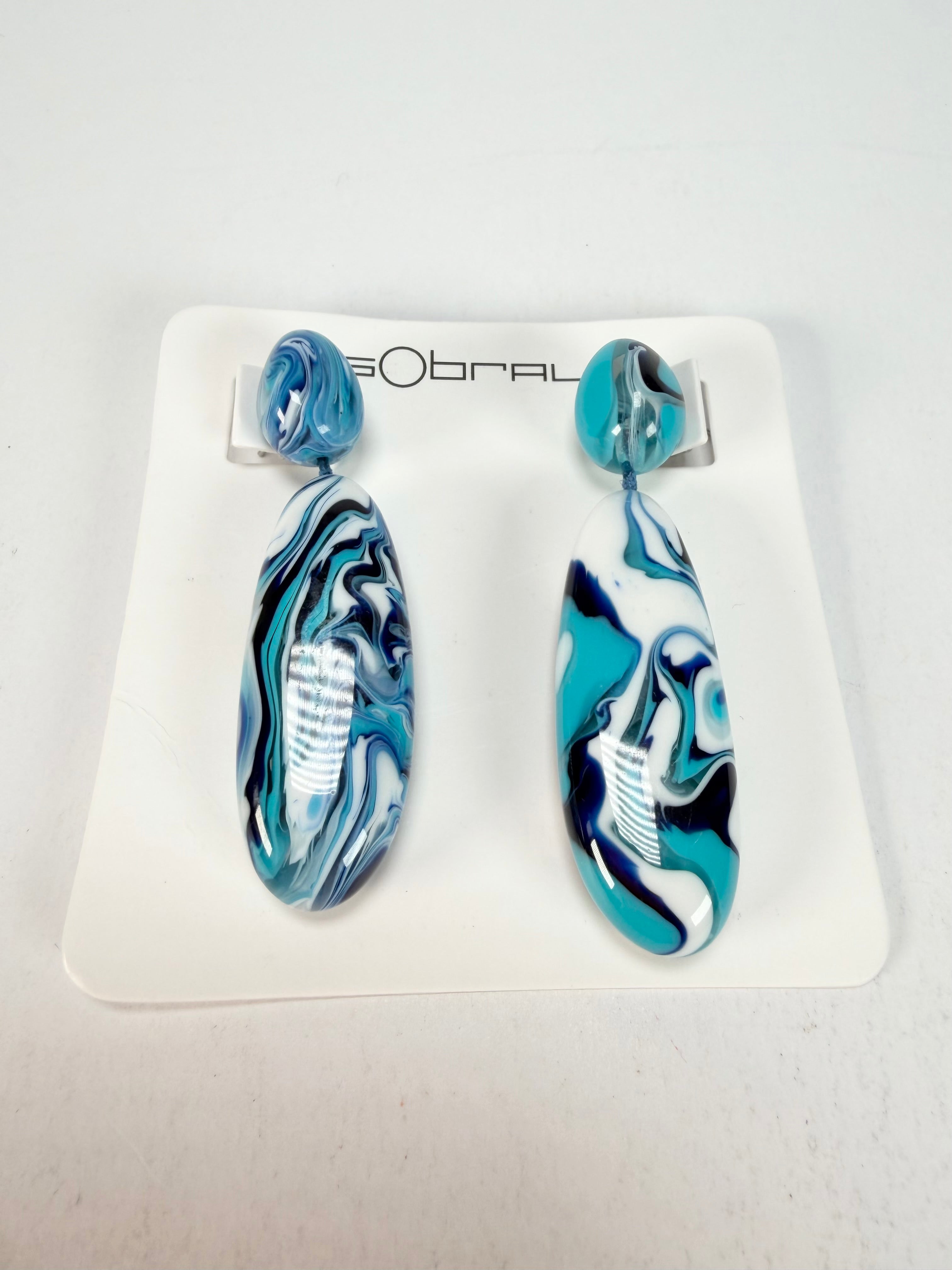 Sobral - Onda Azul "Peahi" Blue Resin Earrings ( 005421 )