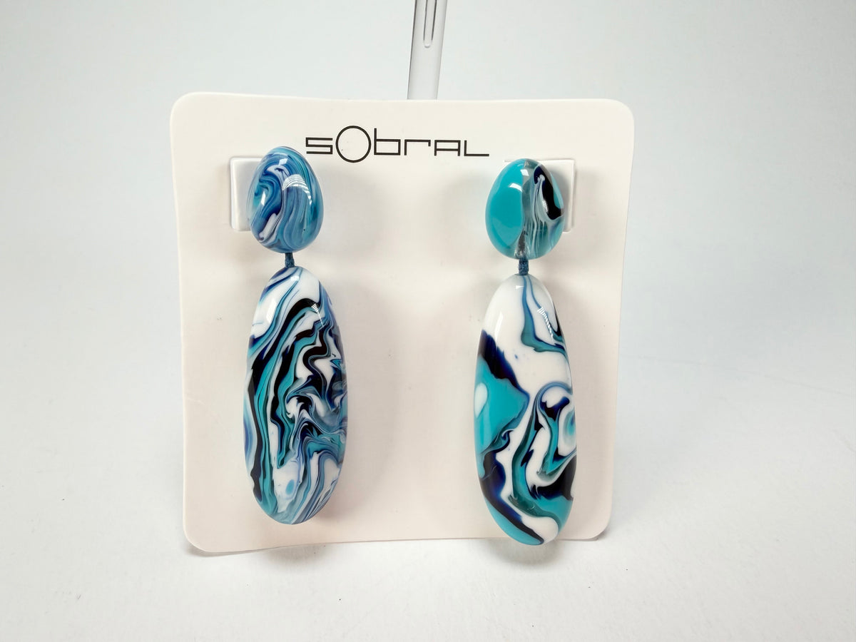 Sobral - Onda Azul "Peahi" Blue Resin Earrings ( 005421 )