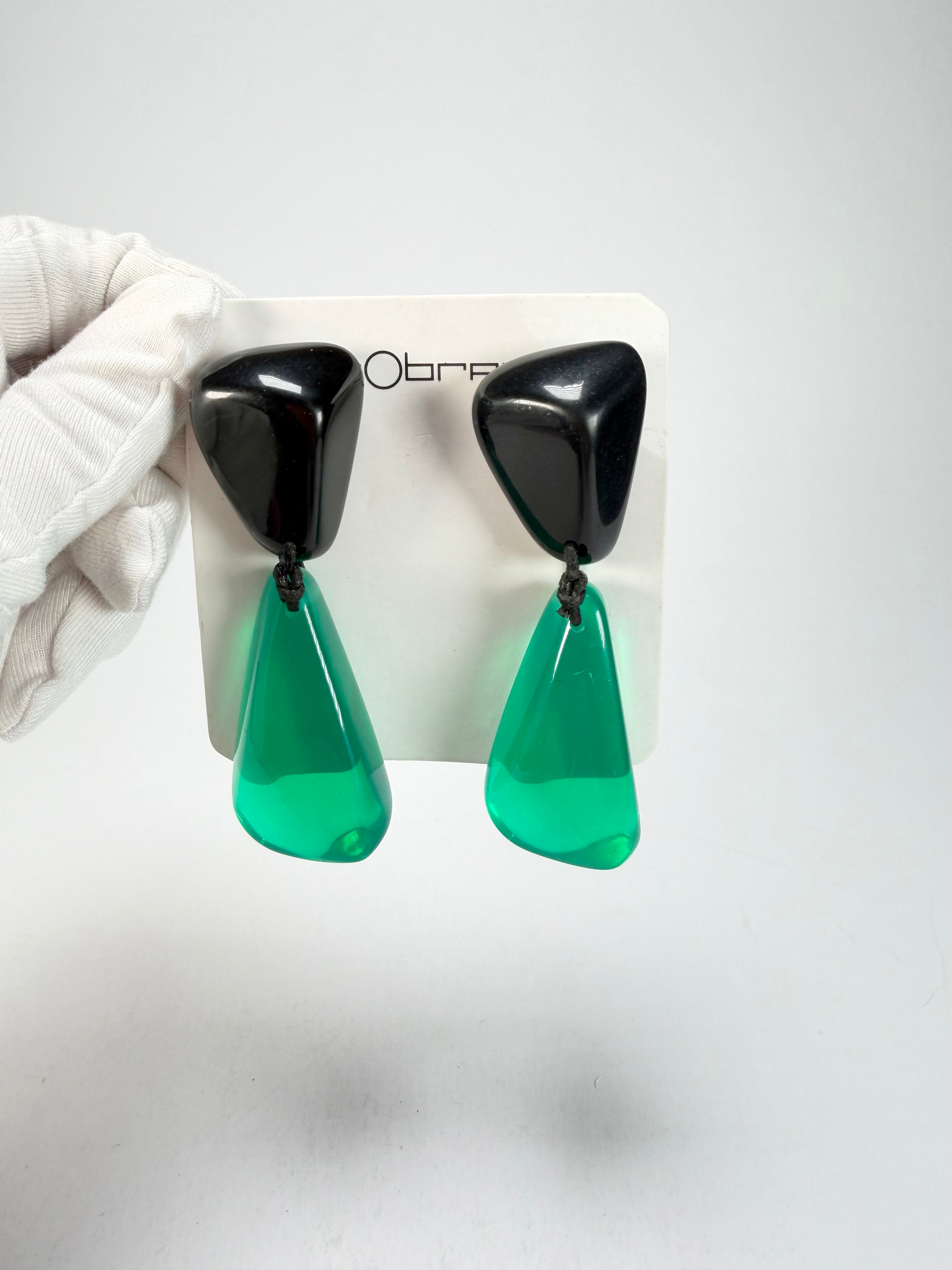 Sobral - Mix 2023 "Cusco" Black & Green Cristal Resin Earrings ( 005410 )