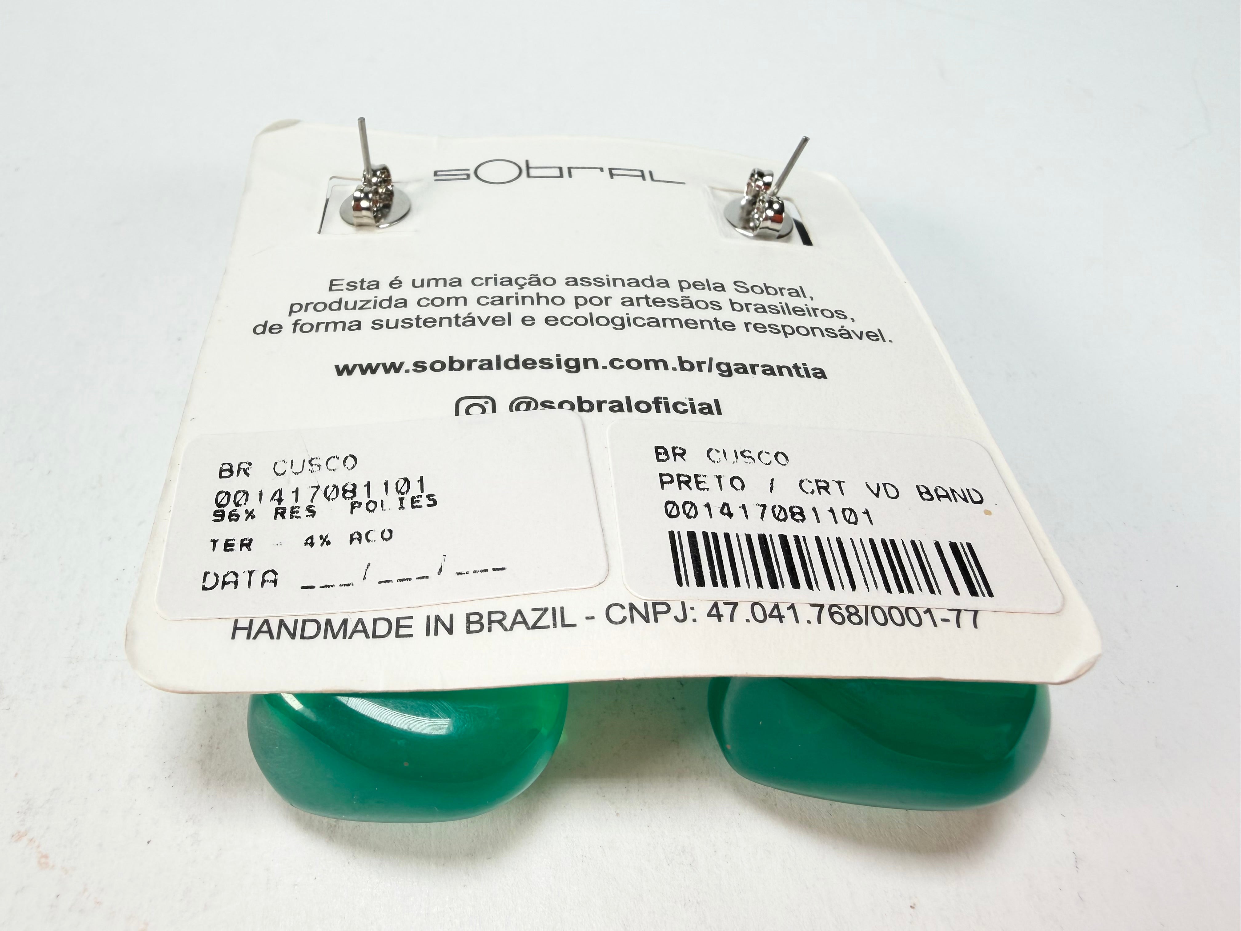 Sobral - Mix 2023 "Cusco" Black & Green Cristal Resin Earrings ( 005410 )