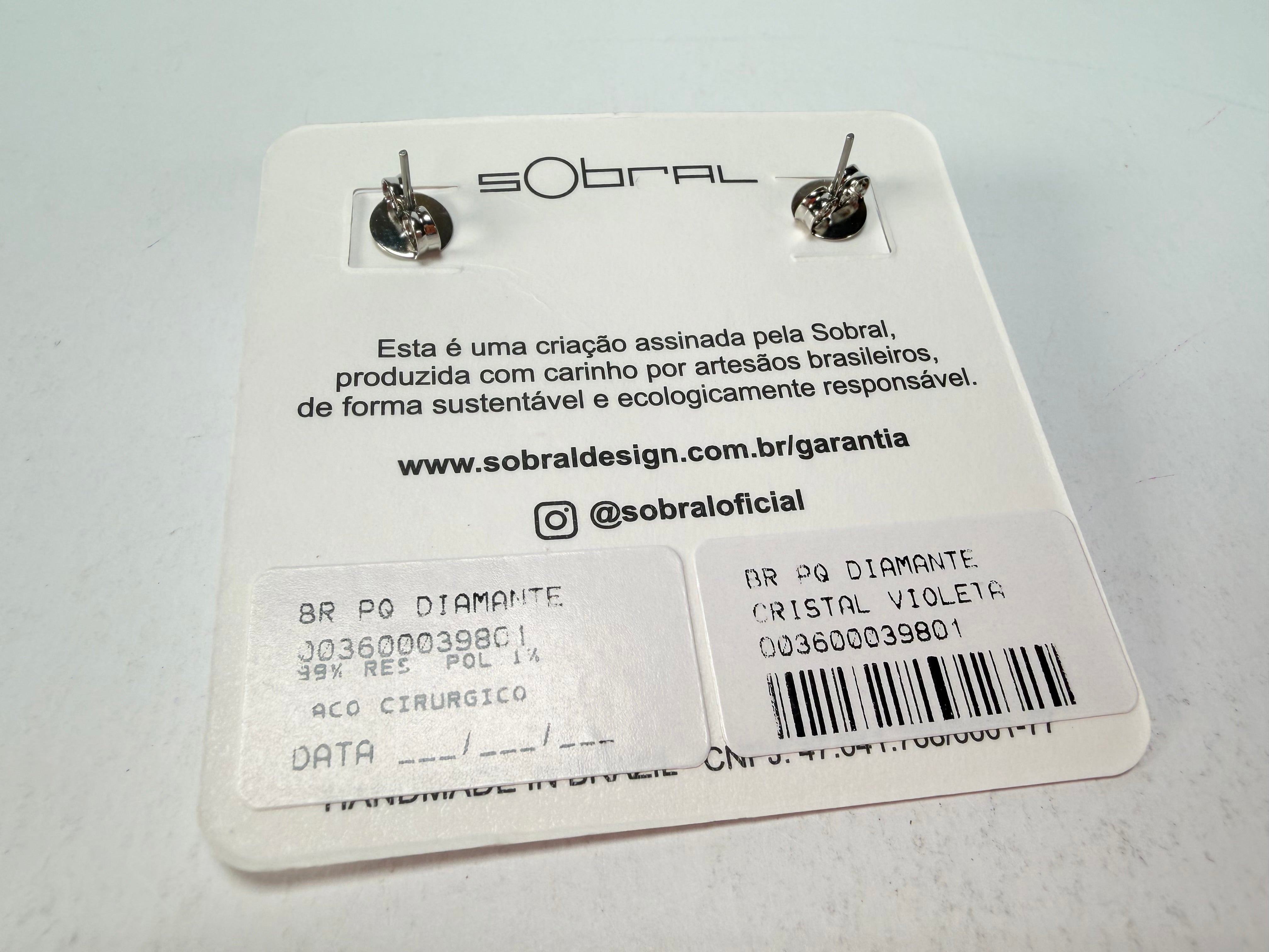 Sobral - Mix 2023 "Pequeno Diamante" Violet Cristal Resin Earrings ( 003600 )