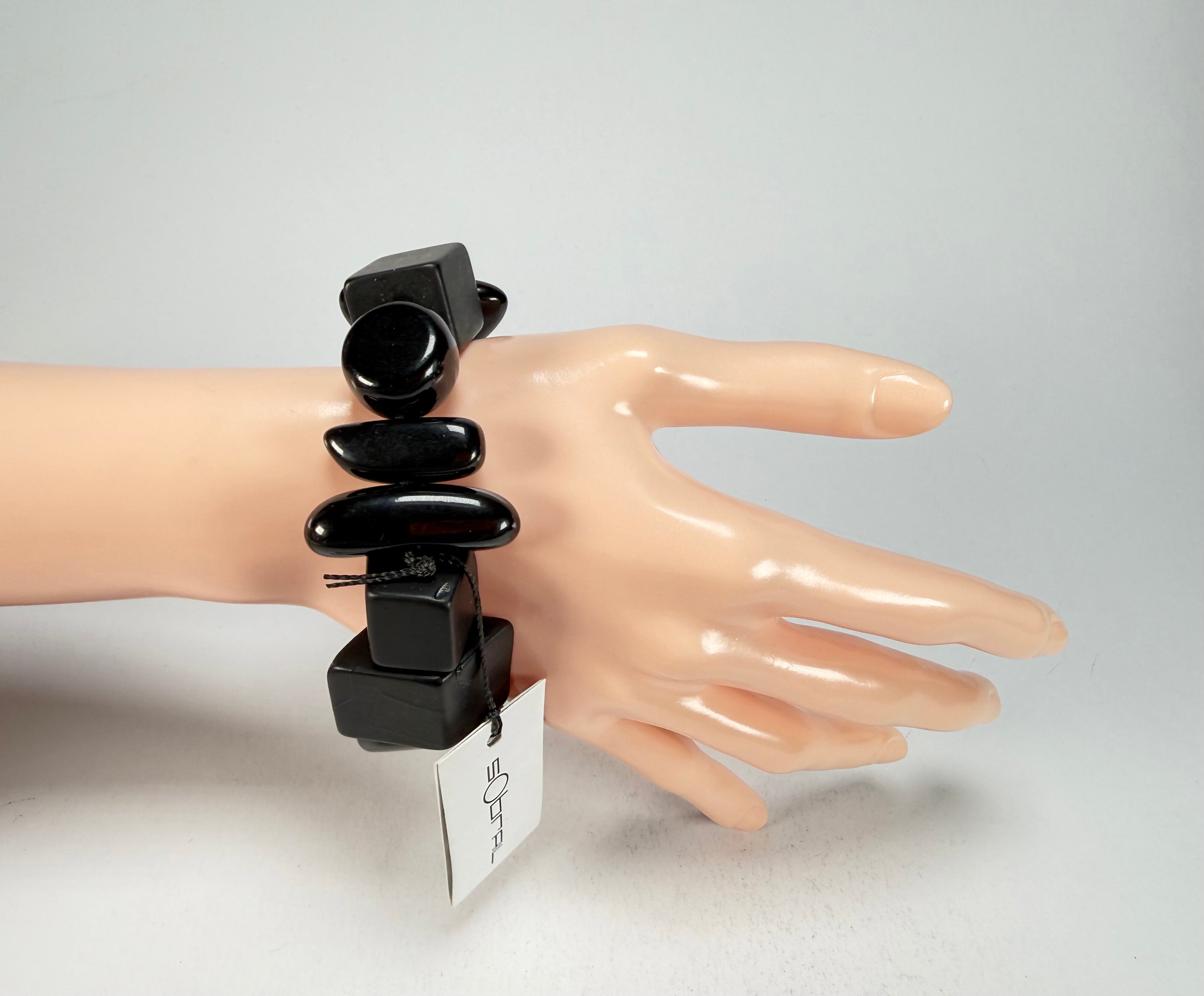 Sobral - Indiana "Noir" Black Mix Elasticated Resin Bracelet ( 000210 )