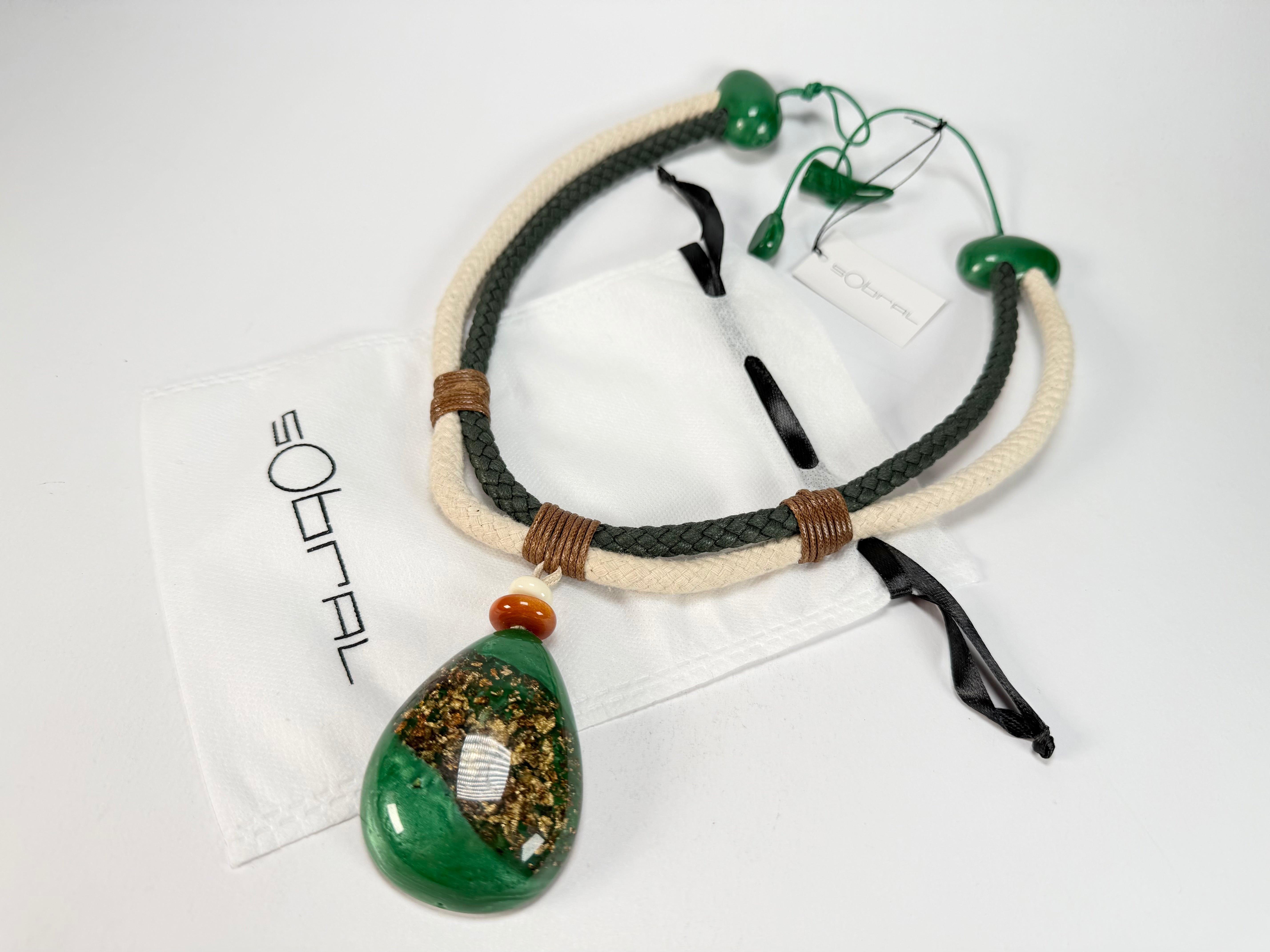 Sobral - Metalique Orlando "Rope Pendant" Studio Creation Green Dual Rope Resin Necklace ( 000000 )