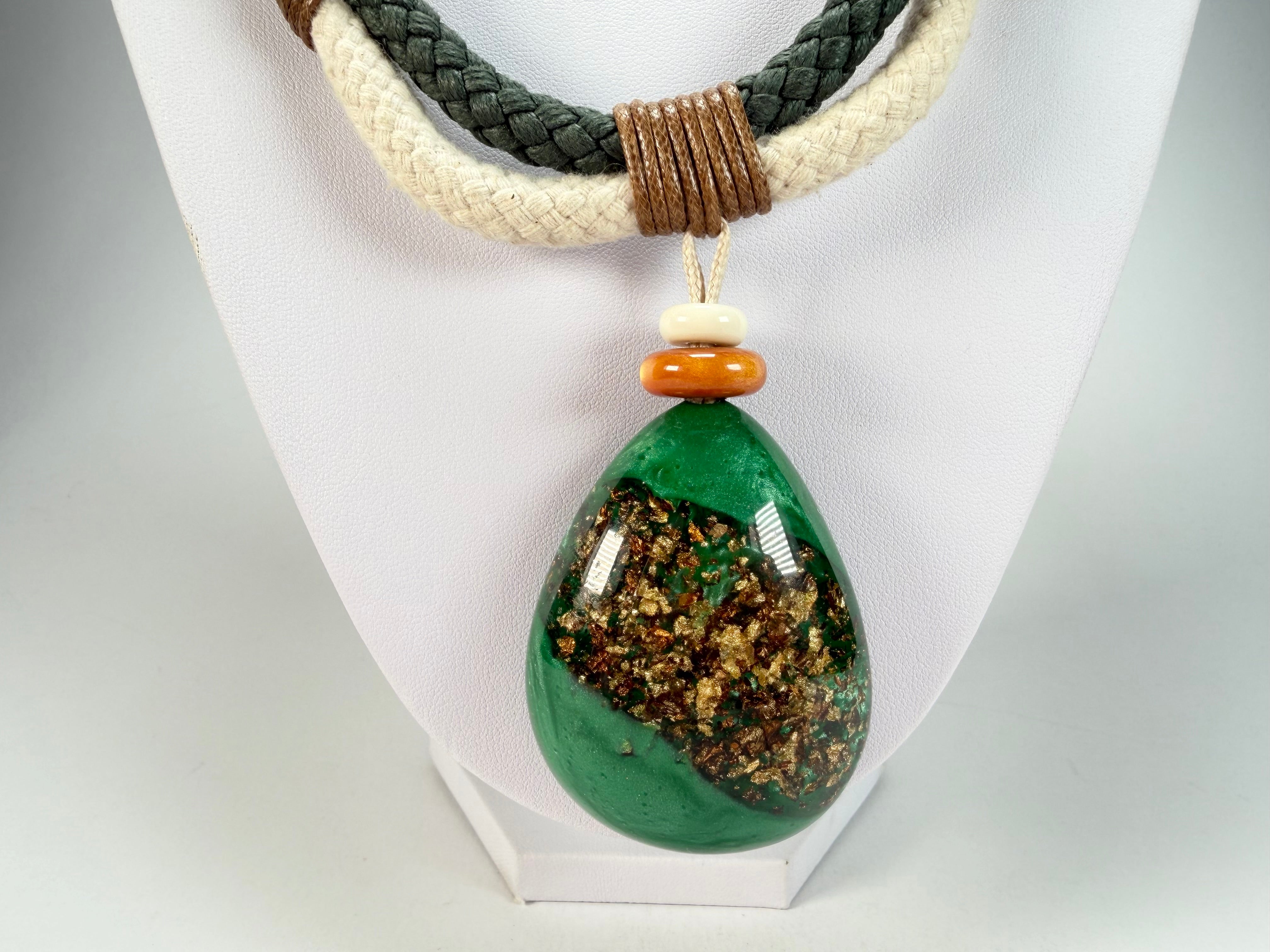 Sobral - Metalique Orlando "Rope Pendant" Studio Creation Green Dual Rope Resin Necklace ( 000000 )