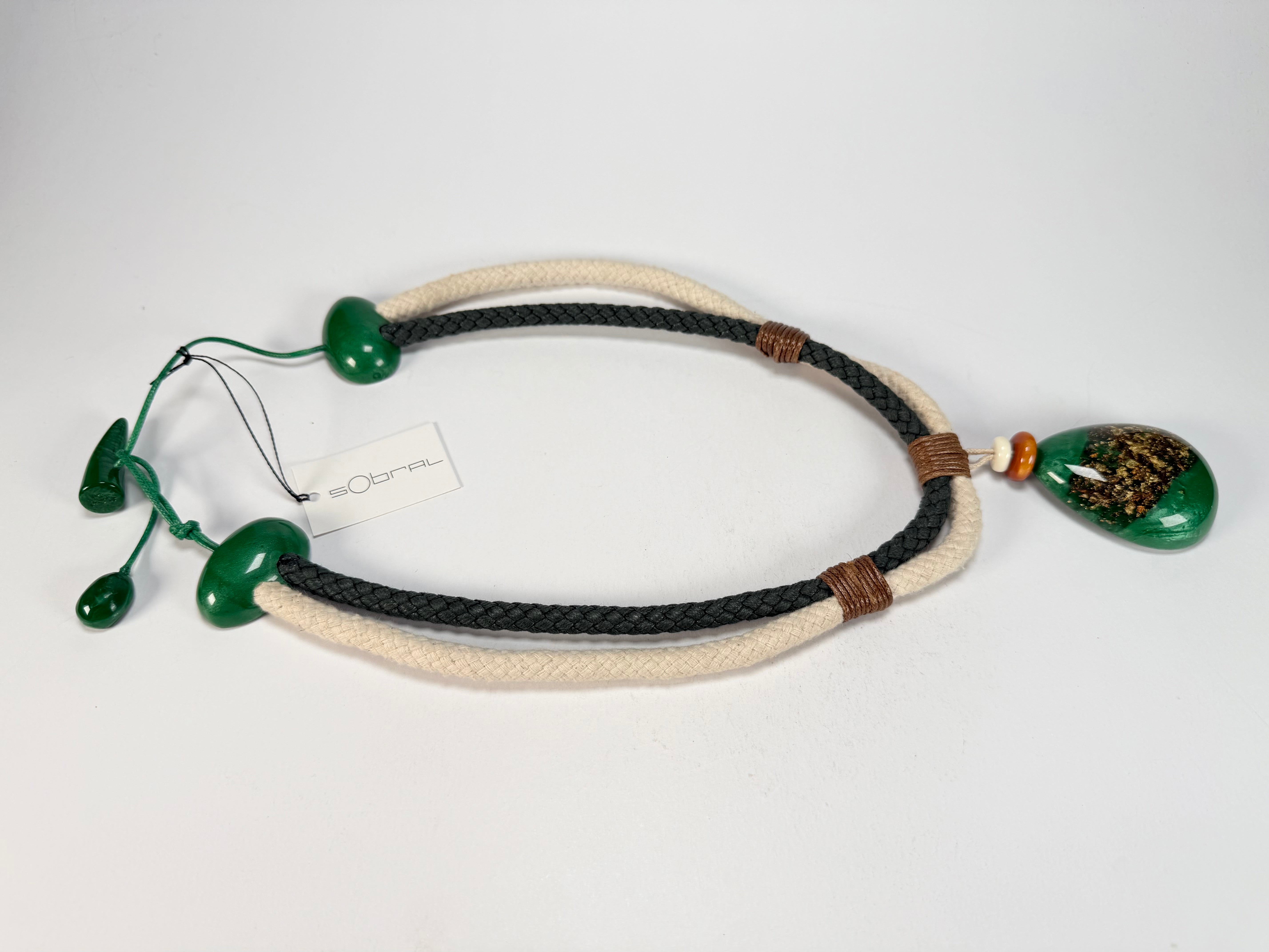 Sobral - Metalique Orlando "Rope Pendant" Studio Creation Green Dual Rope Resin Necklace ( 000000 )