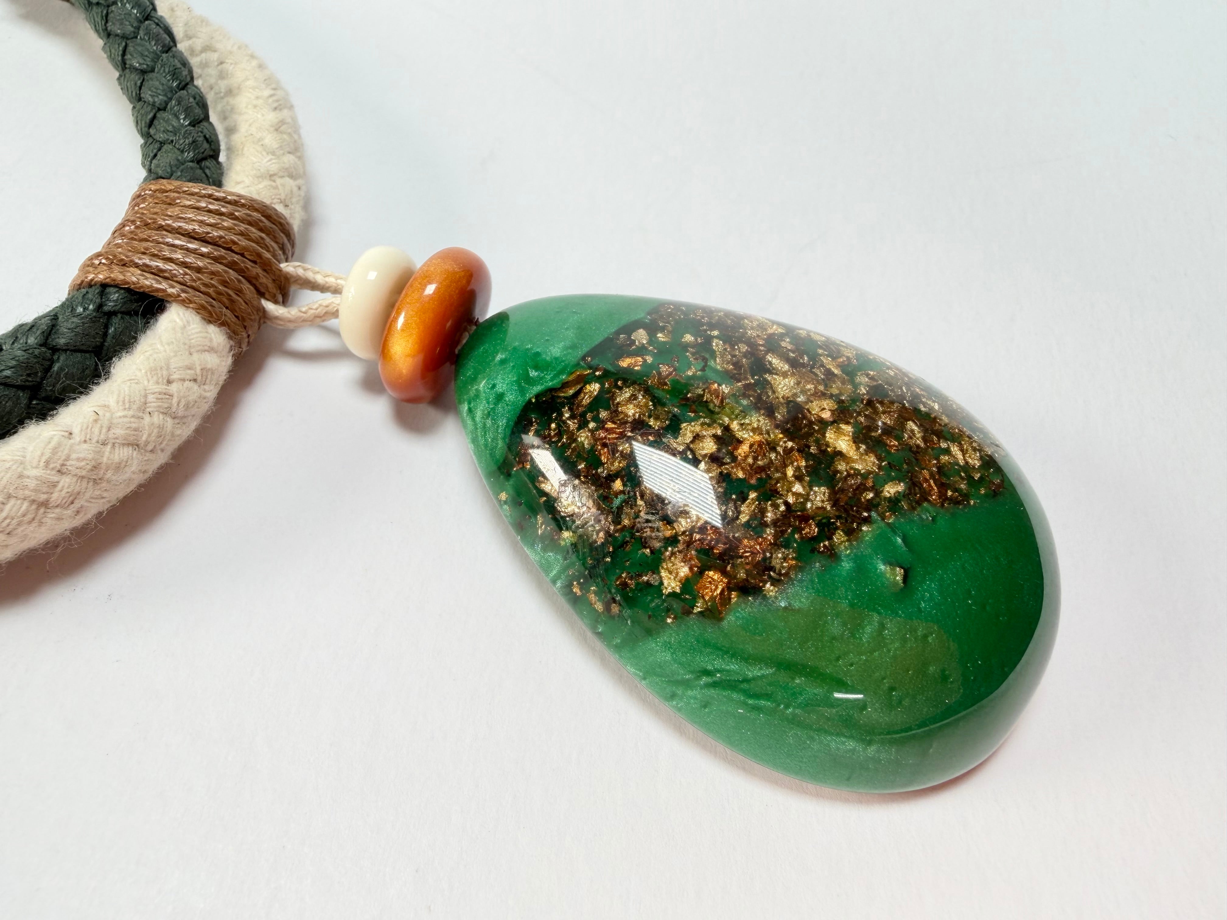 Sobral - Metalique Orlando "Rope Pendant" Studio Creation Green Dual Rope Resin Necklace ( 000000 )