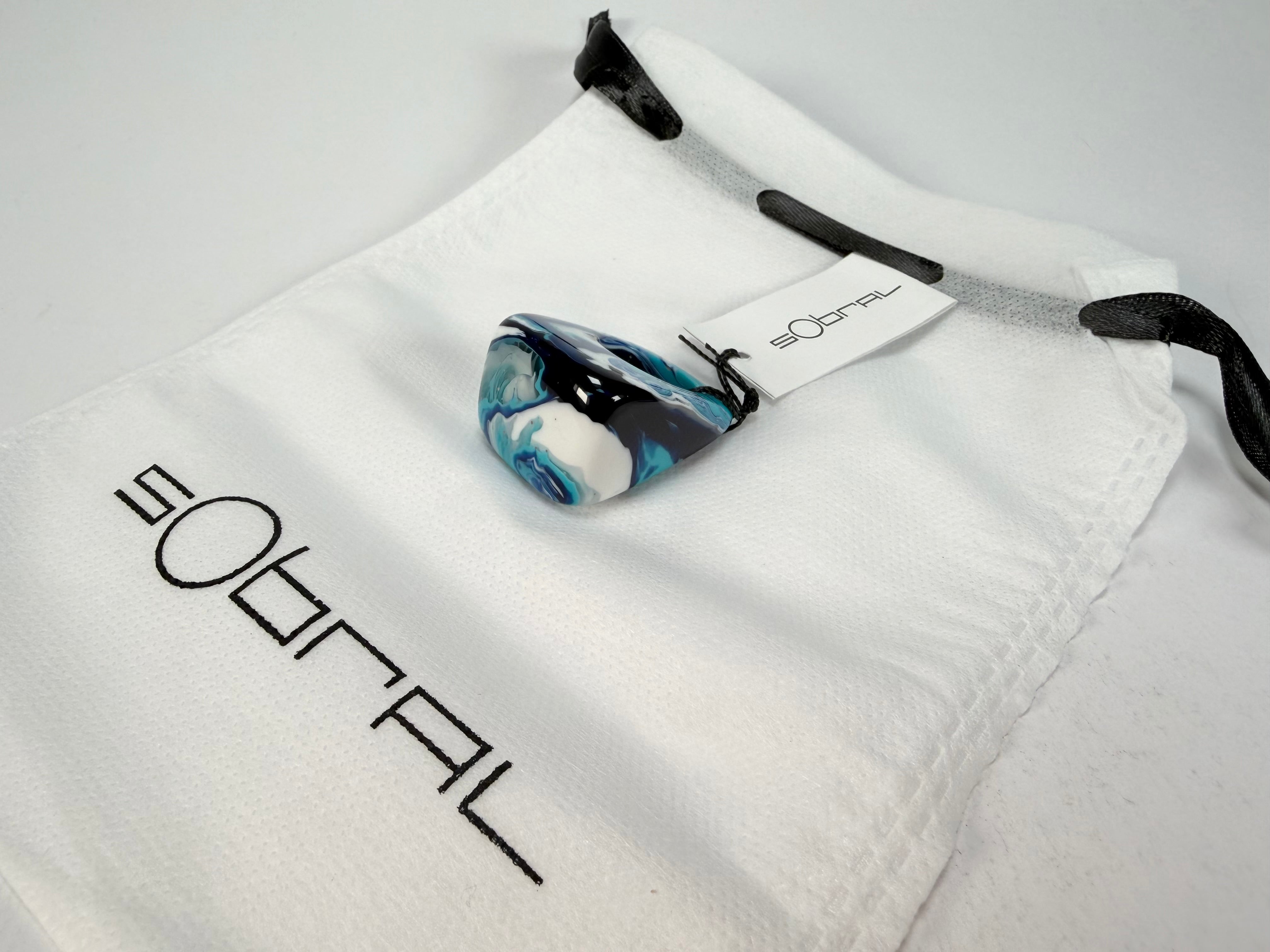 Sobral - Onda Azul "Wave" Blue Resin Ring ( 005325 ) - Size UK P / US 8