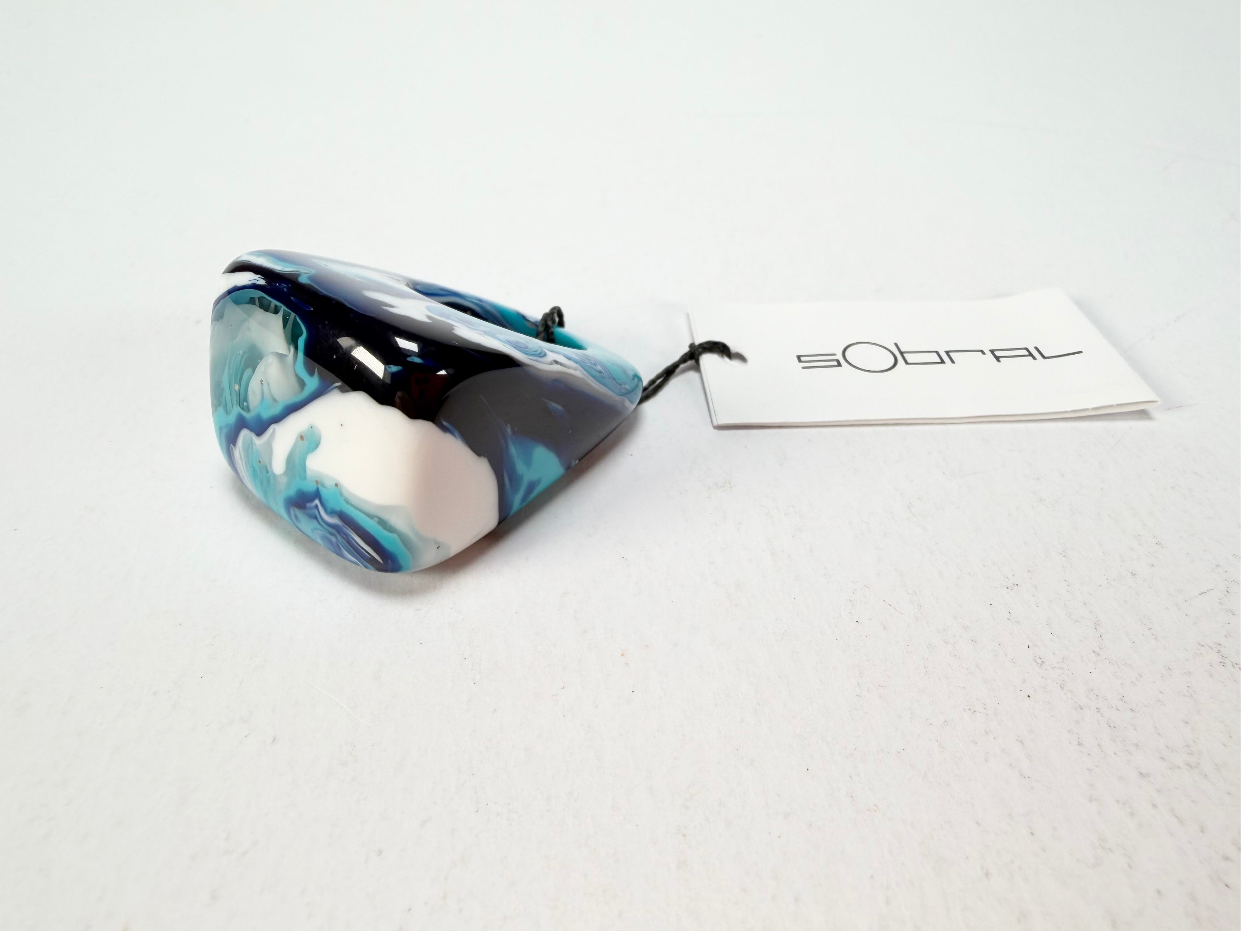 Sobral - Onda Azul "Wave" Blue Resin Ring ( 005325 ) - Size UK P / US 8