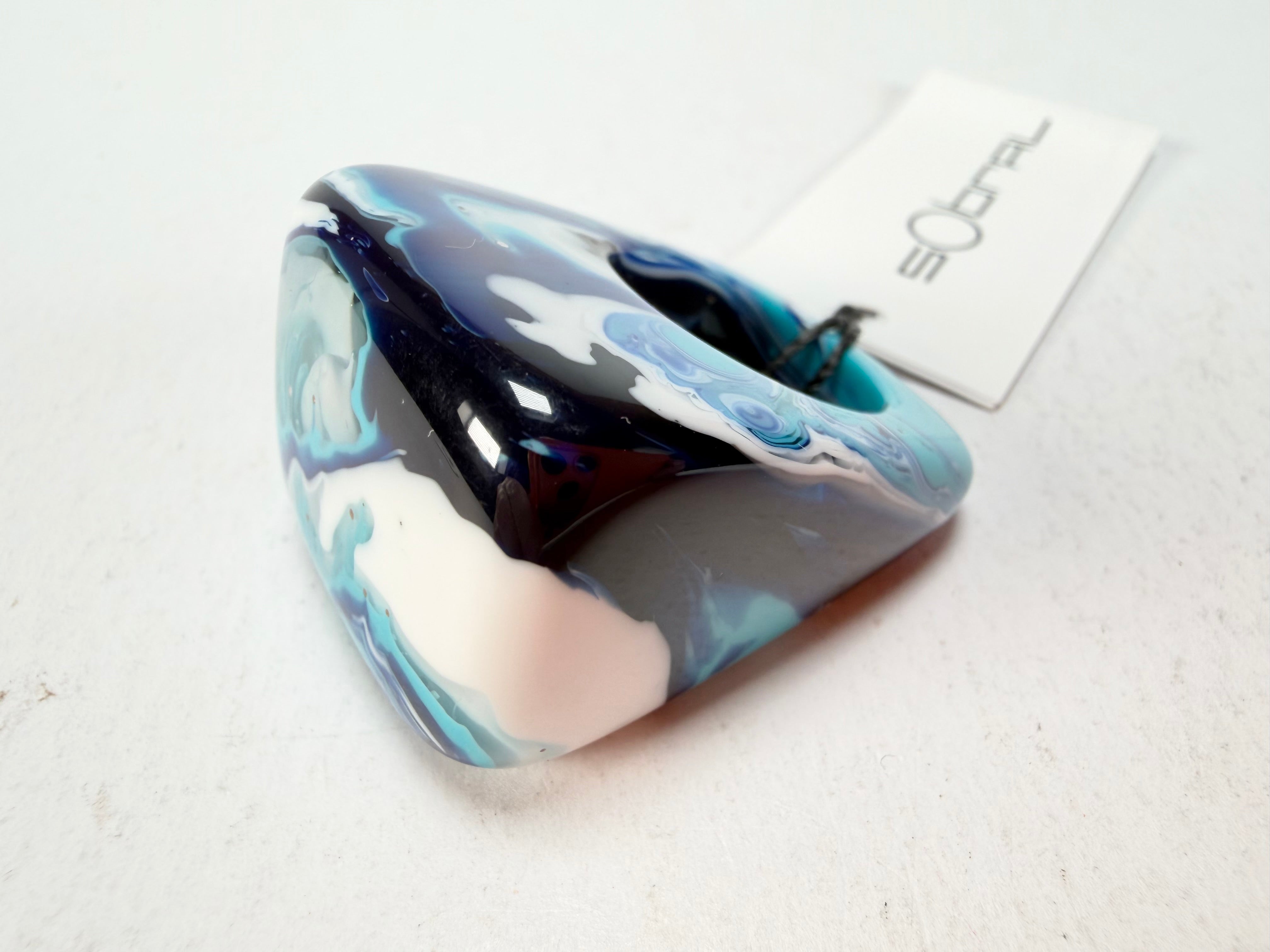 Sobral - Onda Azul "Wave" Blue Resin Ring ( 005325 ) - Size UK P / US 8