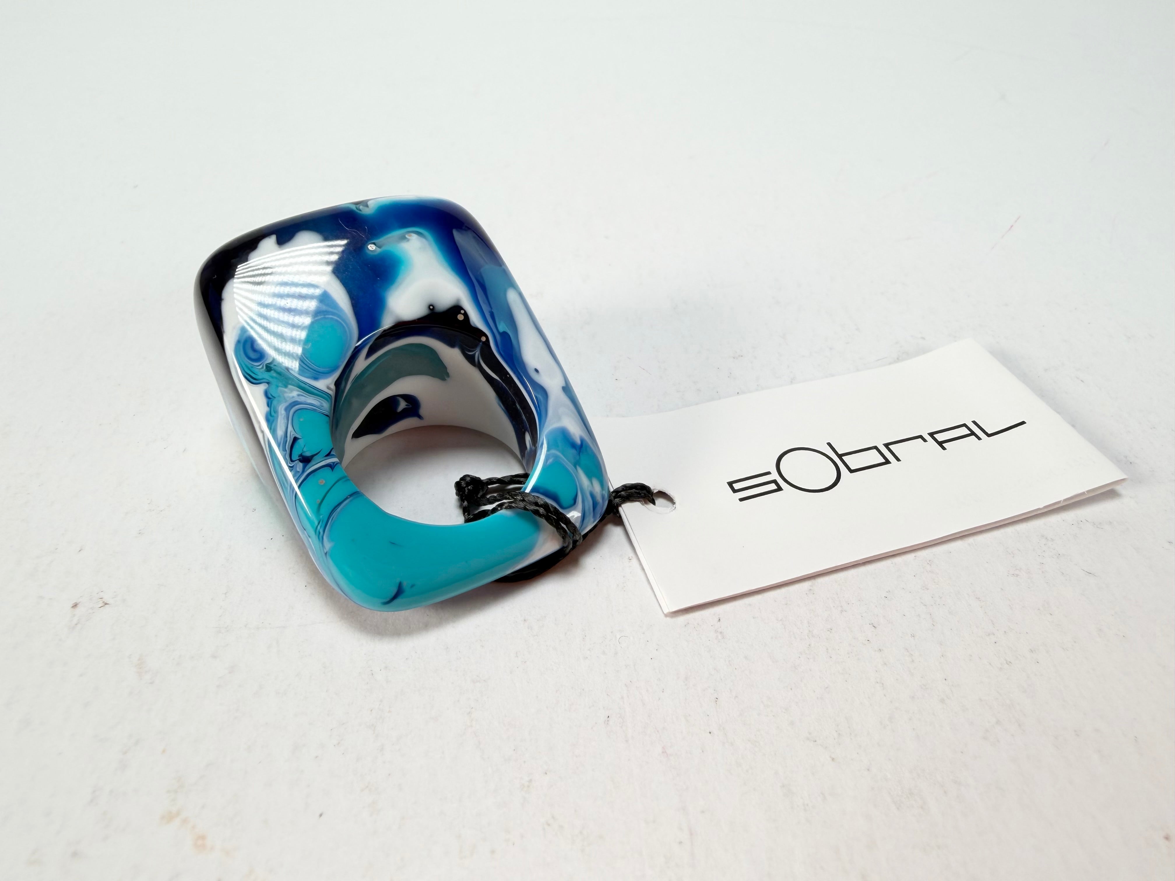 Sobral - Onda Azul "Wave" Blue Resin Ring ( 005325 ) - Size UK P / US 8