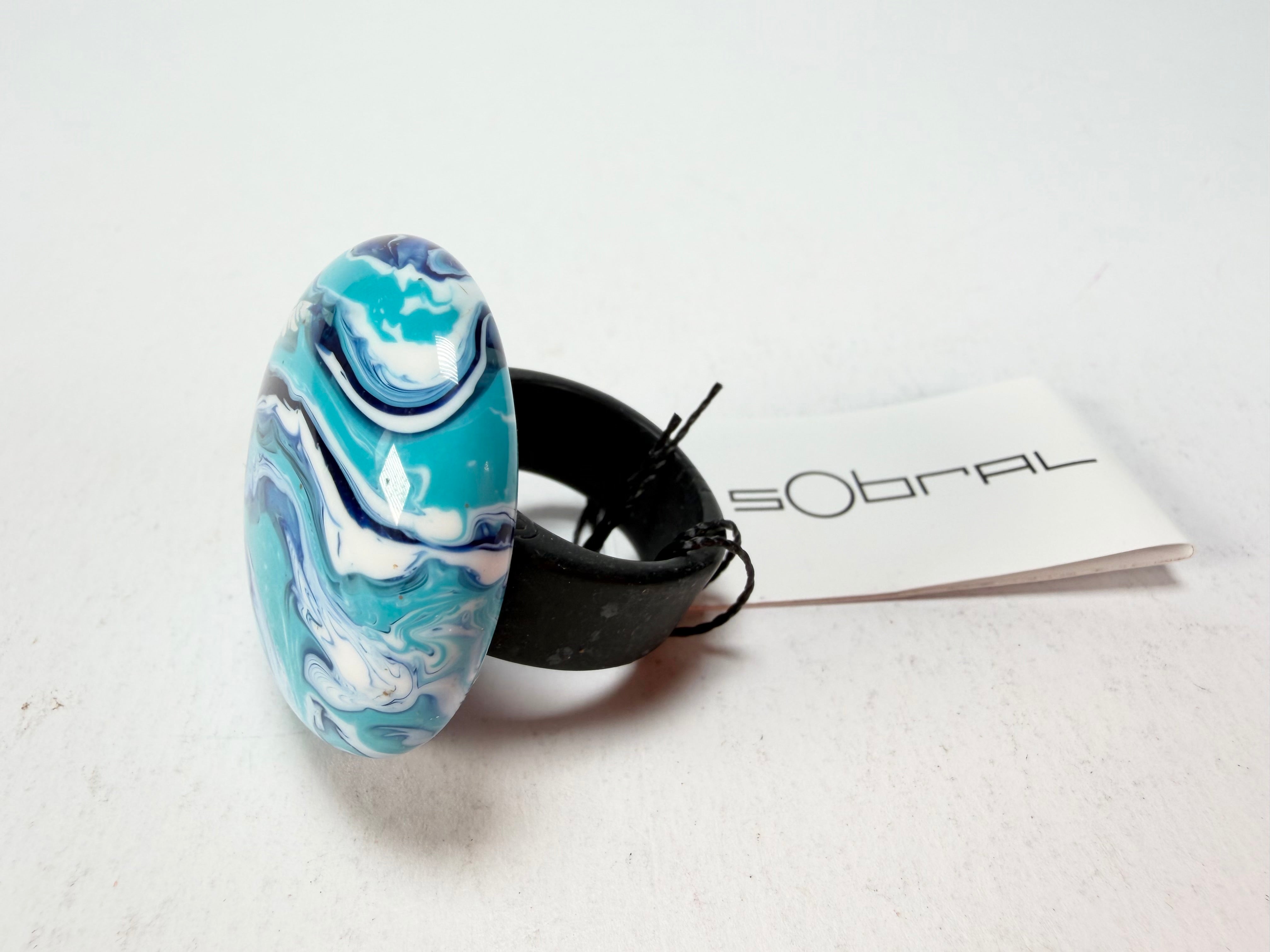 Sobral - Onda Azul "Onda Circle" Blue Resin Ring ( 005324 ) - Size UK T / US 9.5