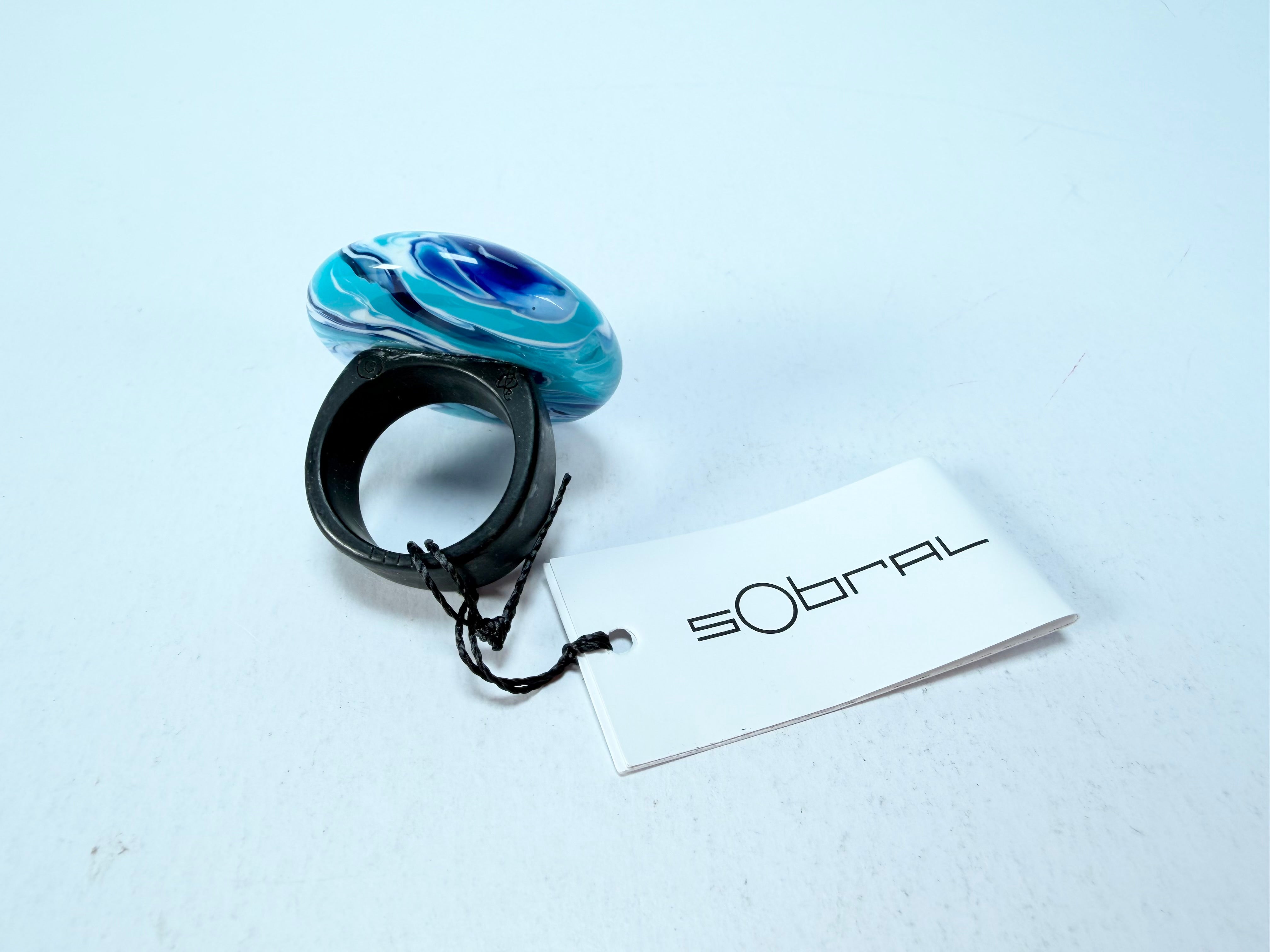 Sobral - Onda Azul "Onda Circle" Blue Resin Ring ( 005324 ) - Size UK T / US 9.5