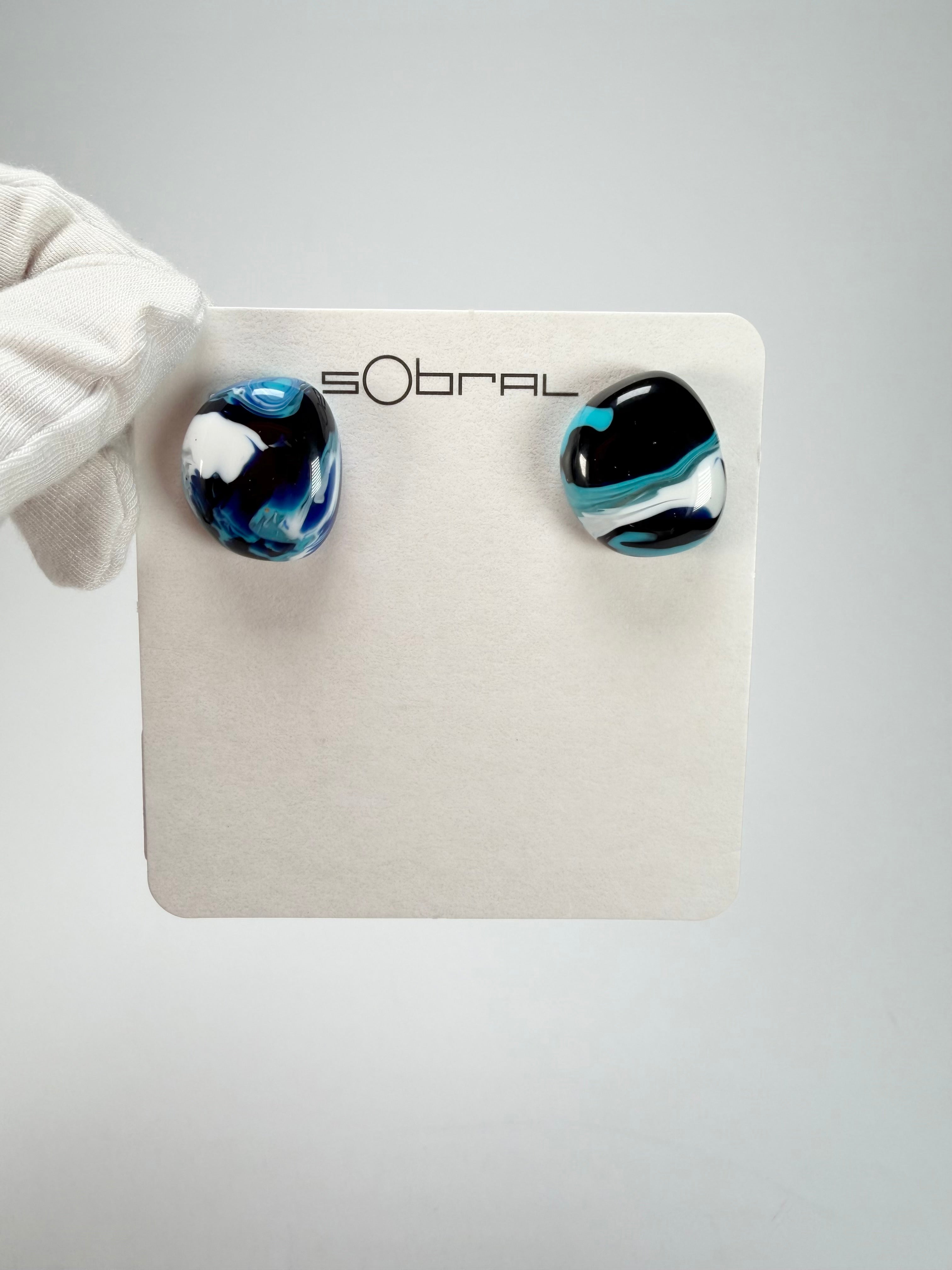 Sobral - Onda Azul "Wave" Blue Resin Earrings ( 005330 )