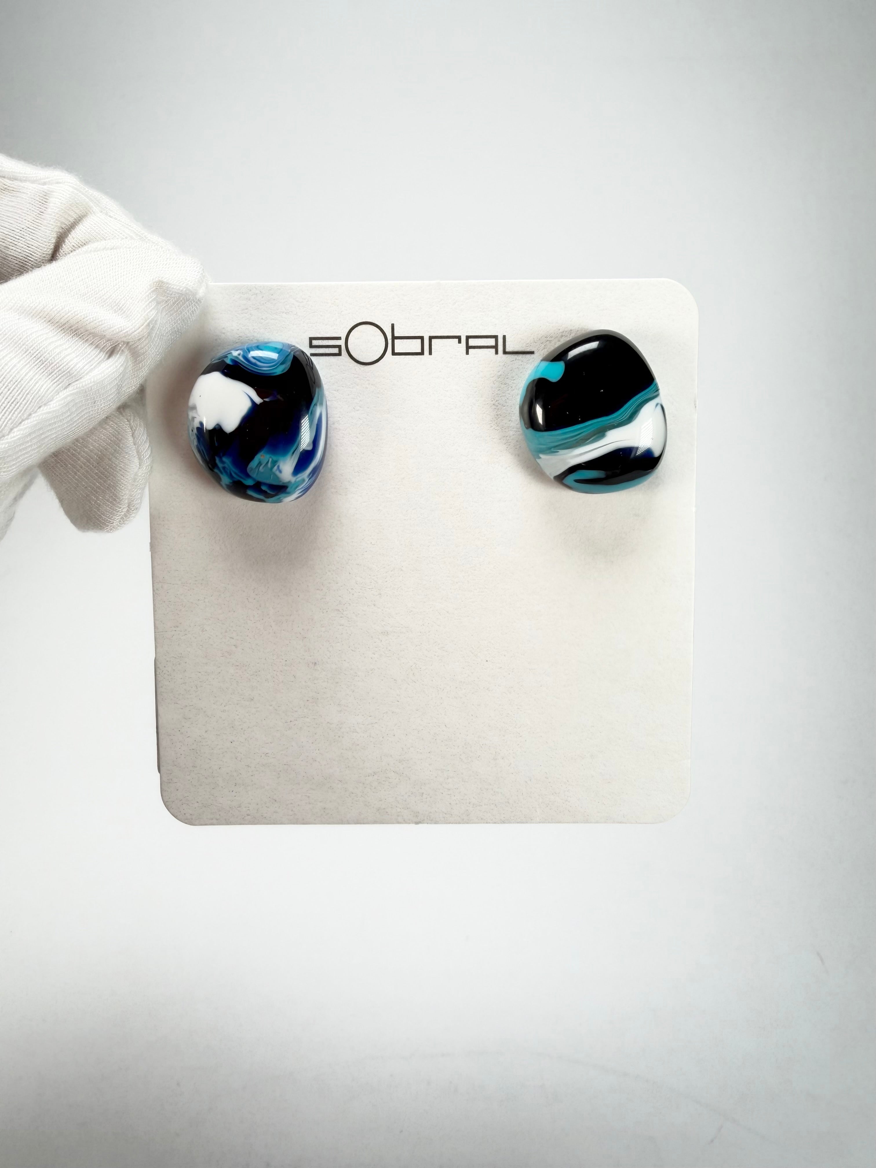 Sobral - Onda Azul "Wave" Blue Resin Earrings ( 005330 )