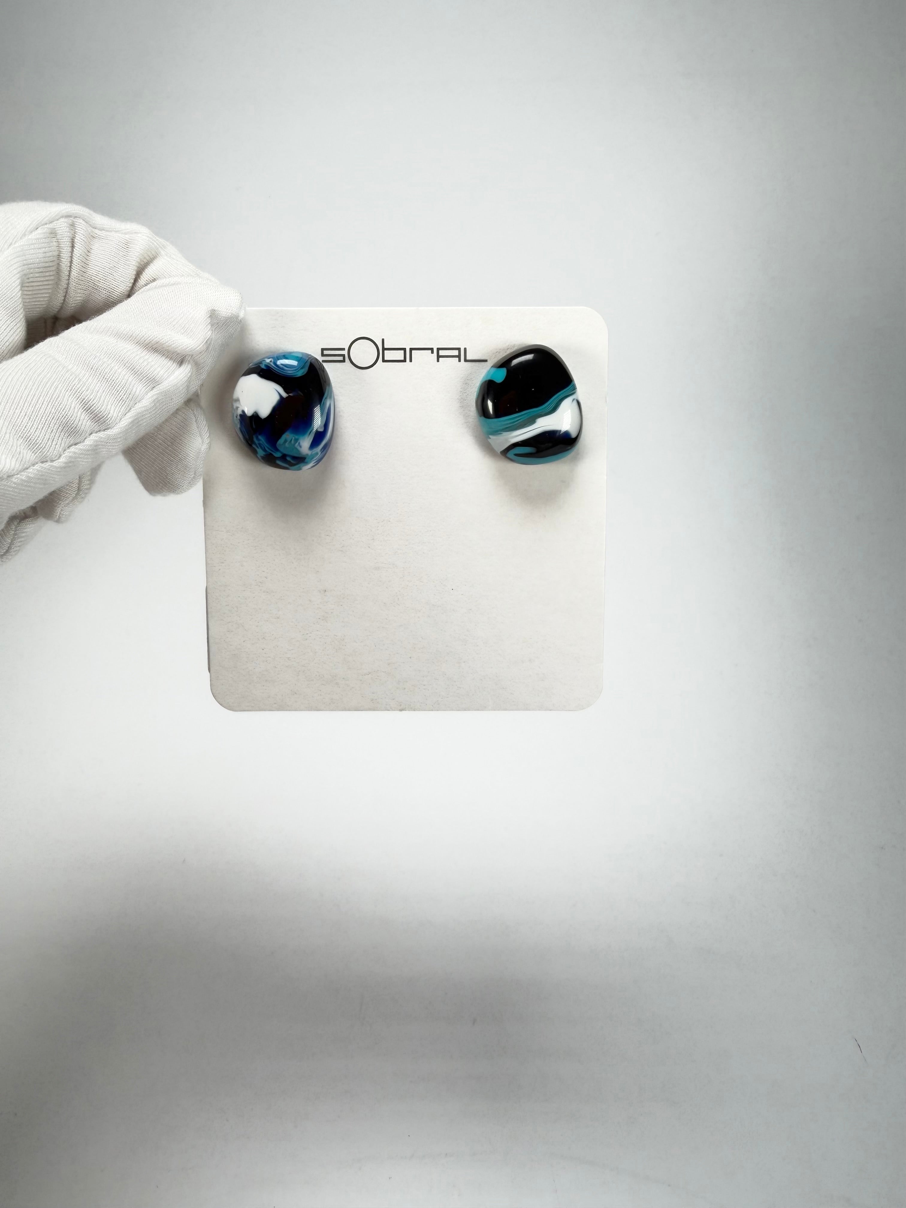 Sobral - Onda Azul "Wave" Blue Resin Earrings ( 005330 )